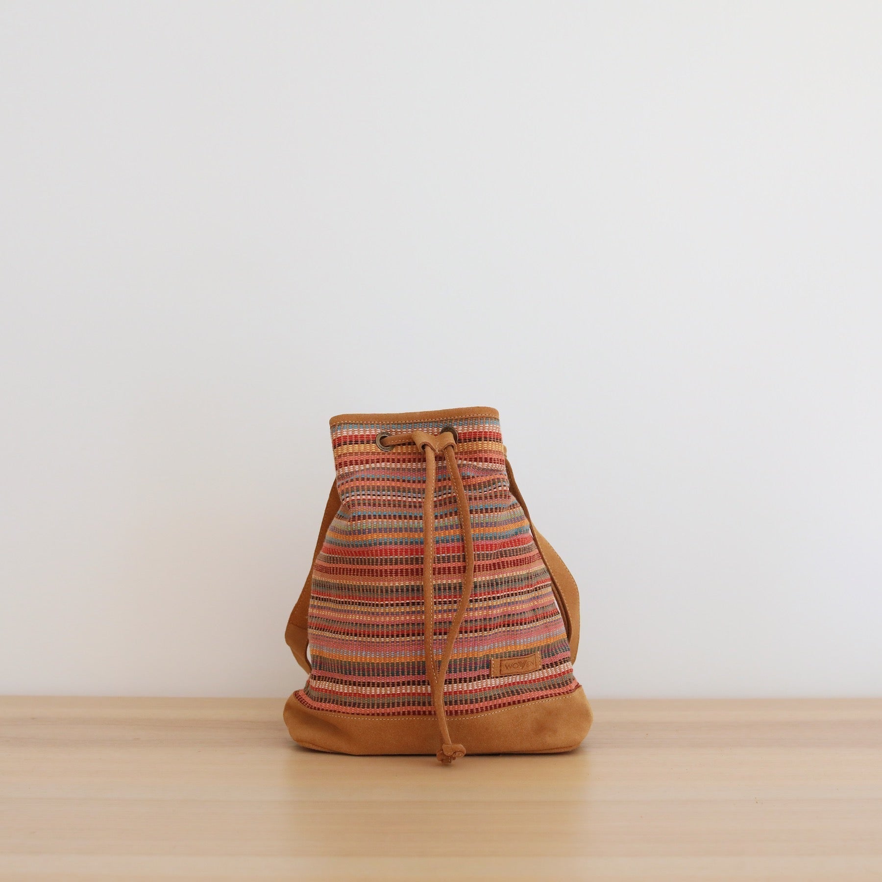 Woven Drawstring Bucket Bag