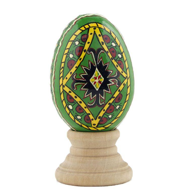 Green Diamond Hand Painted Wooden Pysanky Easter Egg