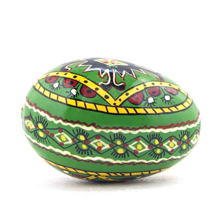 Green Diamond Hand Painted Wooden Pysanky Easter Egg