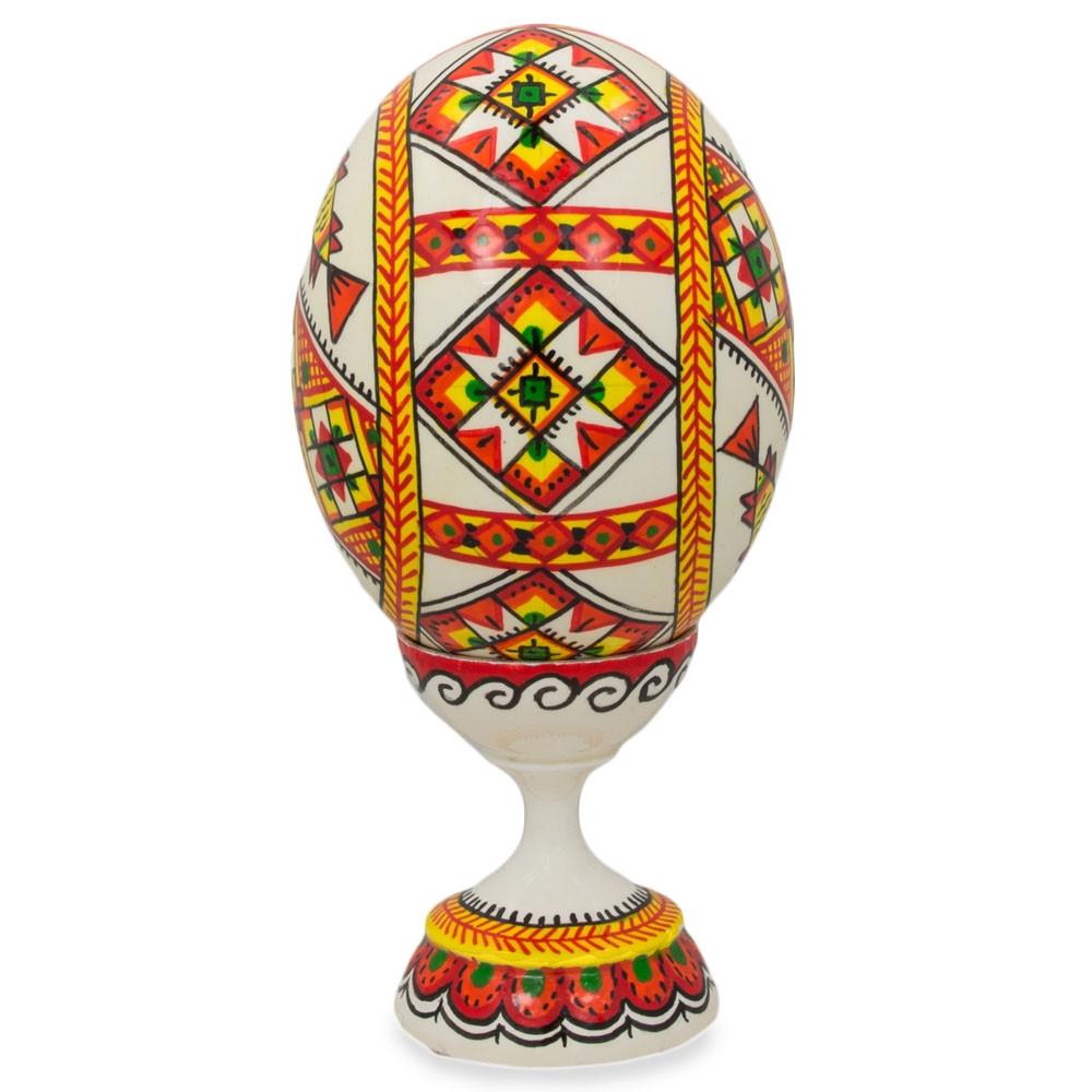 Fish Ukrainian Wooden Easter Egg Pysanka On A Stand 3.75 Inches