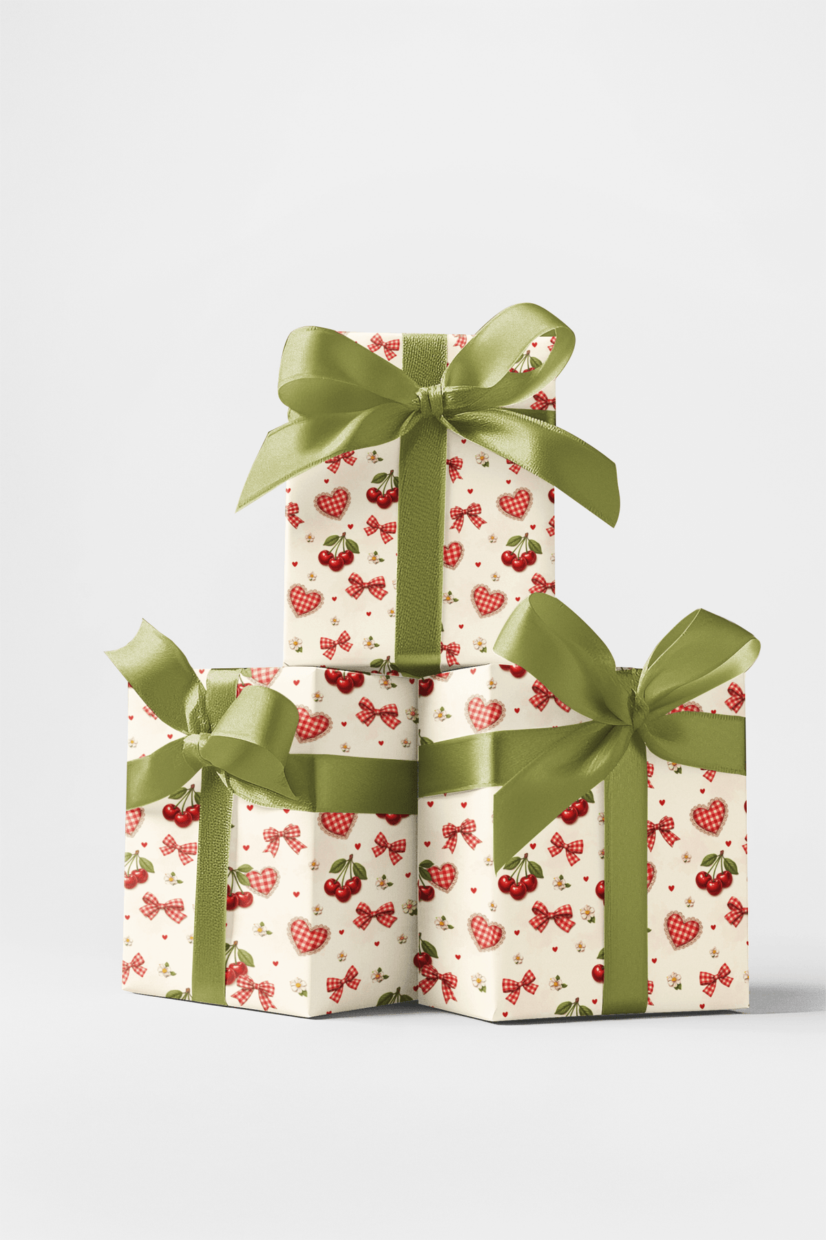 Cherry Heart Picnic Wrapping Paper