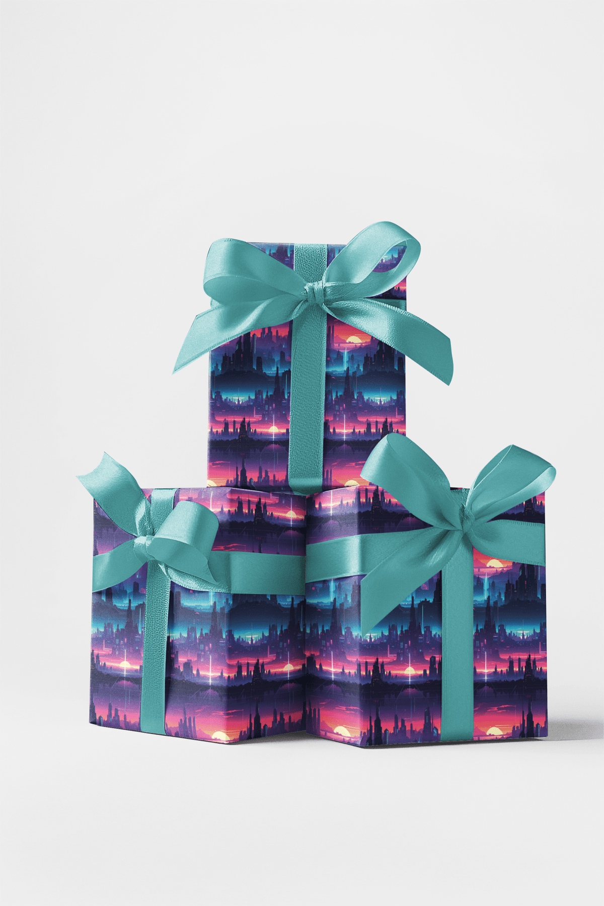 Cyber Space City Grid Wrapping Paper