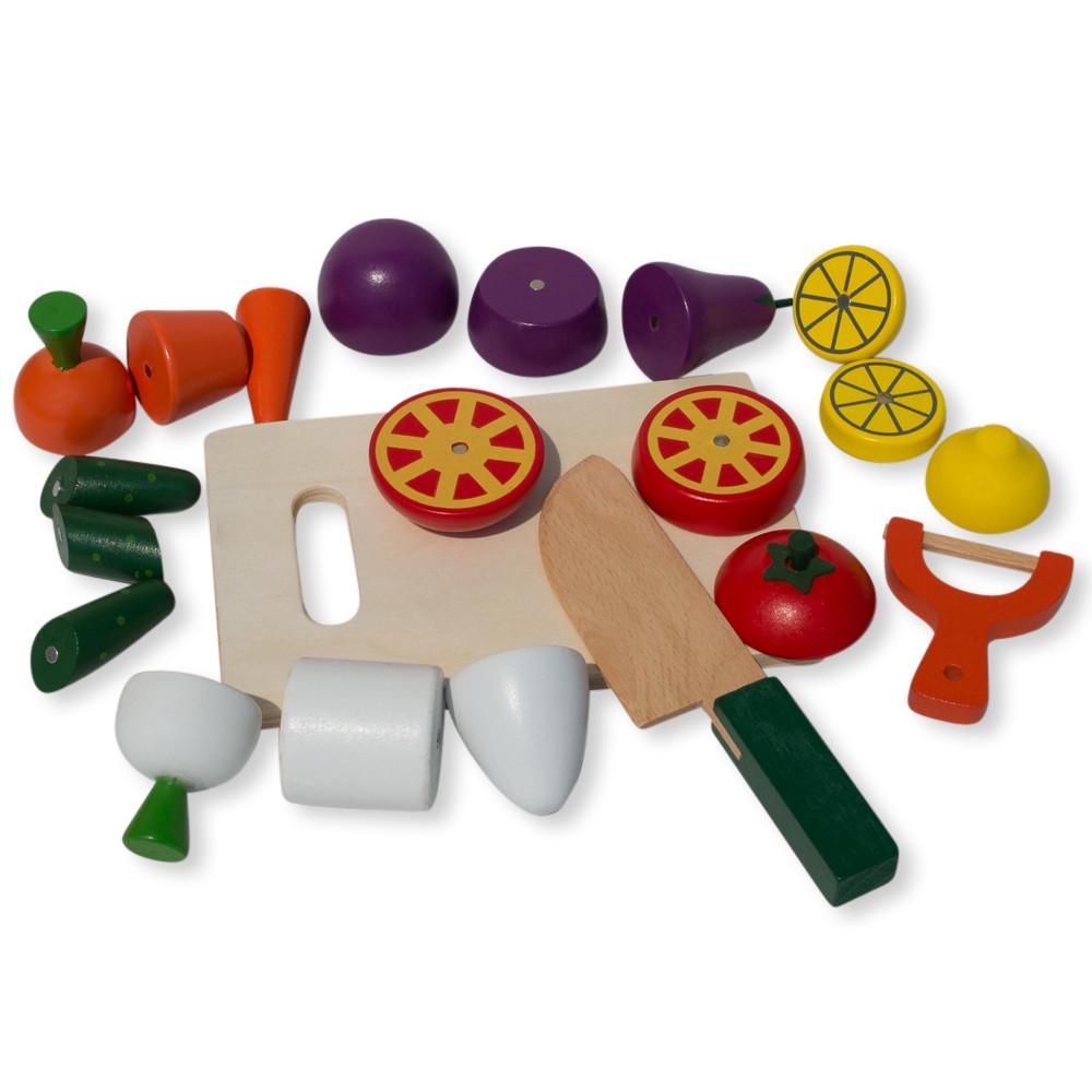 22 Pieces Magnetic Wooden Toy Kitchen Play Set With Vegetables & Knife