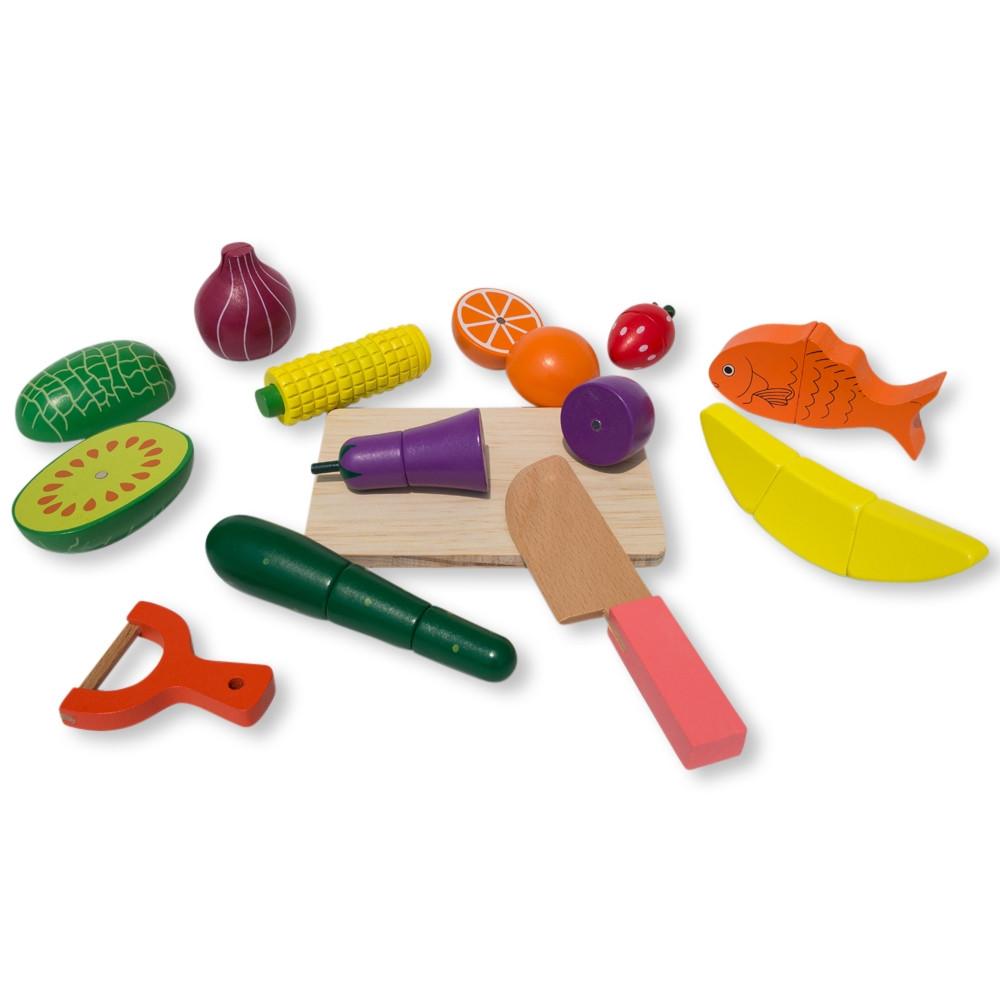 Set Of 25 Magnetic Wooden Fruits And Vegetables Kitchen Play Set