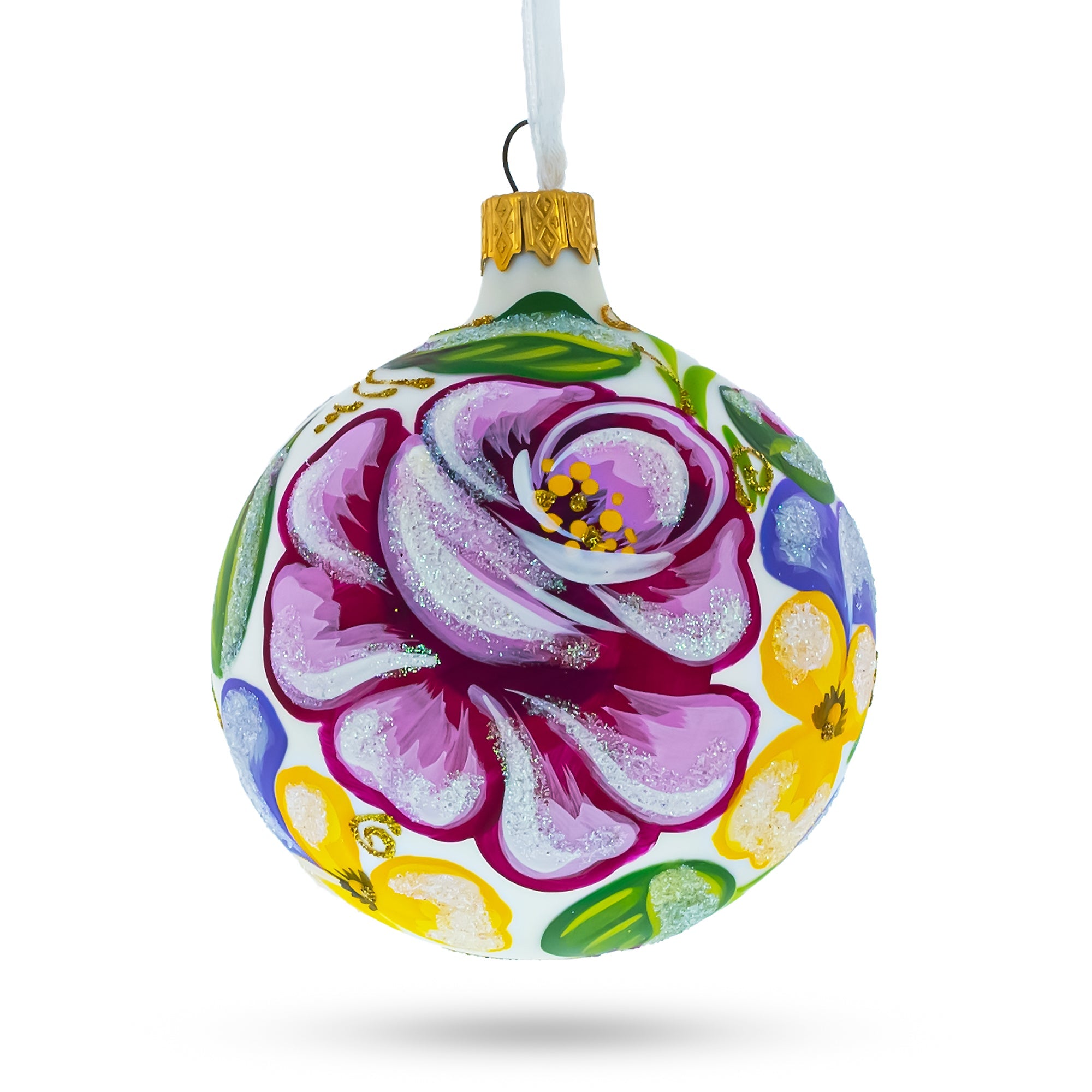 Beautiful Pink Roses - Blown Glass Ball Christmas Ornament 3.25 Inches