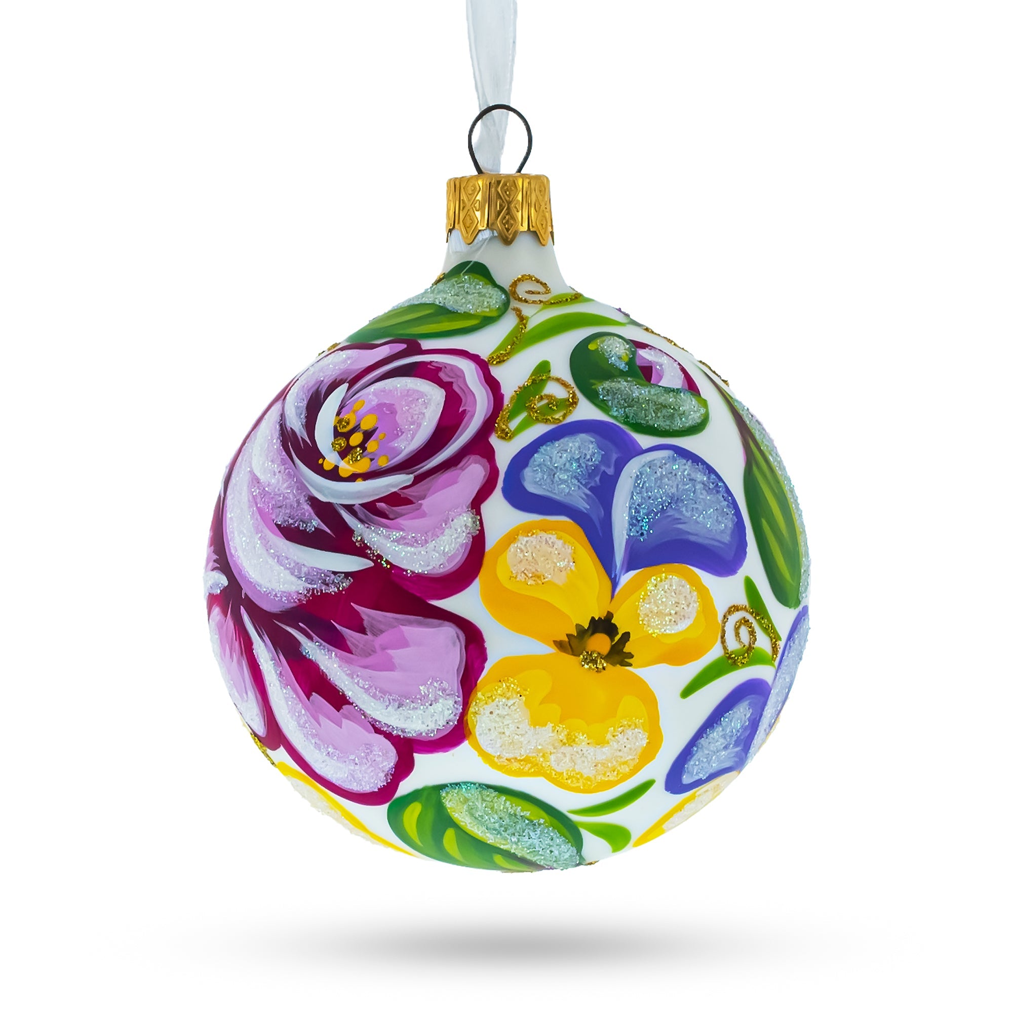 Beautiful Pink Roses - Blown Glass Ball Christmas Ornament 3.25 Inches