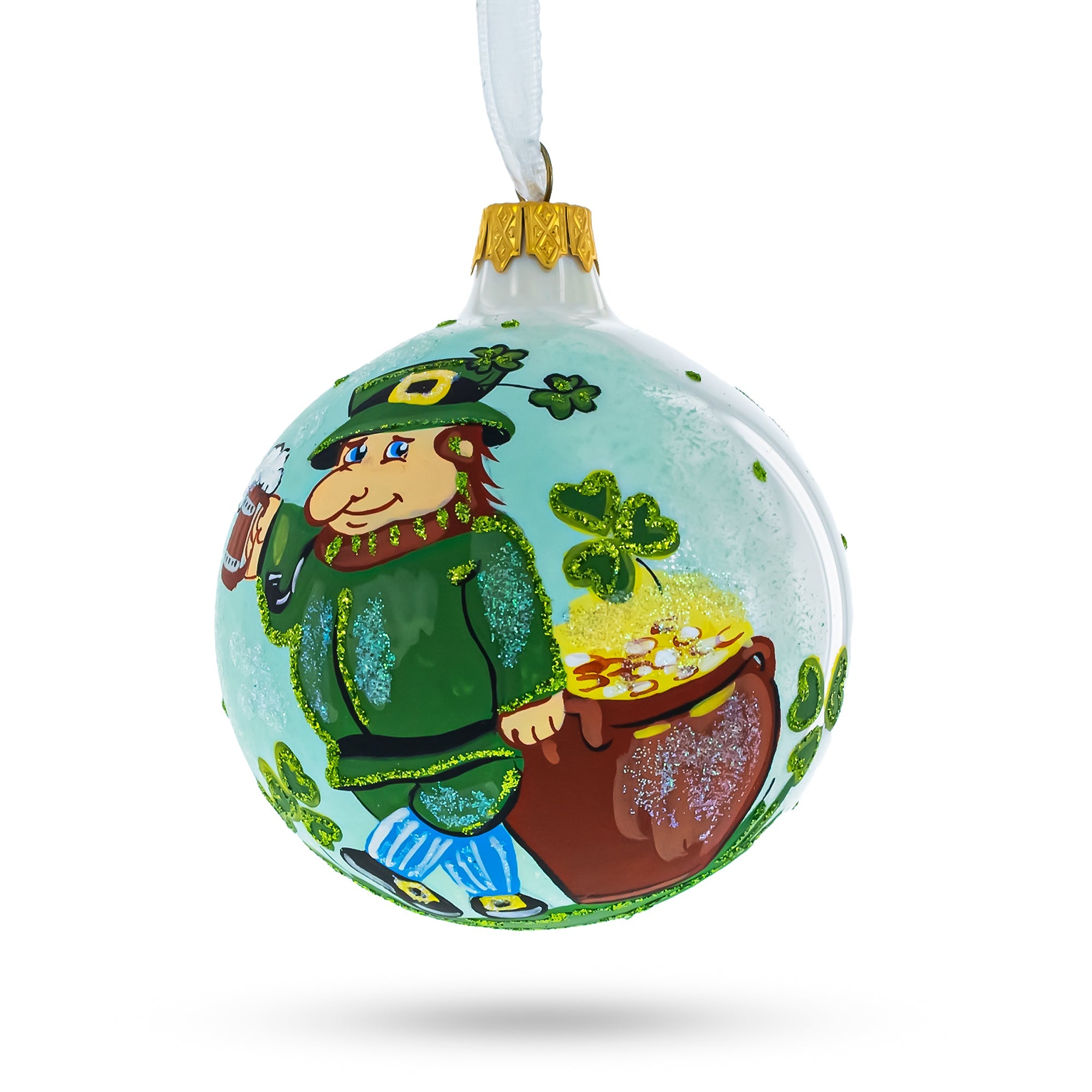 Charming Irish Leprechaun Blown Glass Christmas Ornament 4 Inches