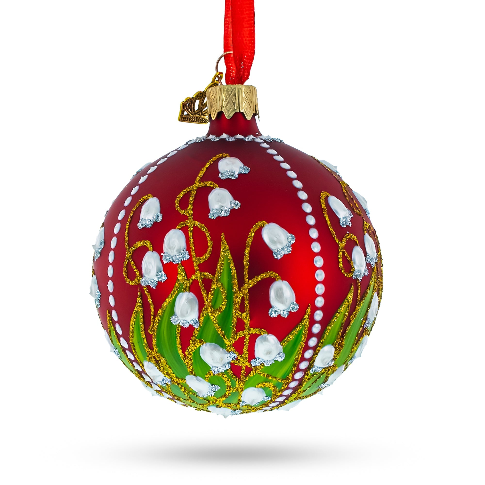 Elegant 1898 Lilies Of The Valley Royal Egg - Blown Glass Ball Christmas Ornament 3.25 Inches