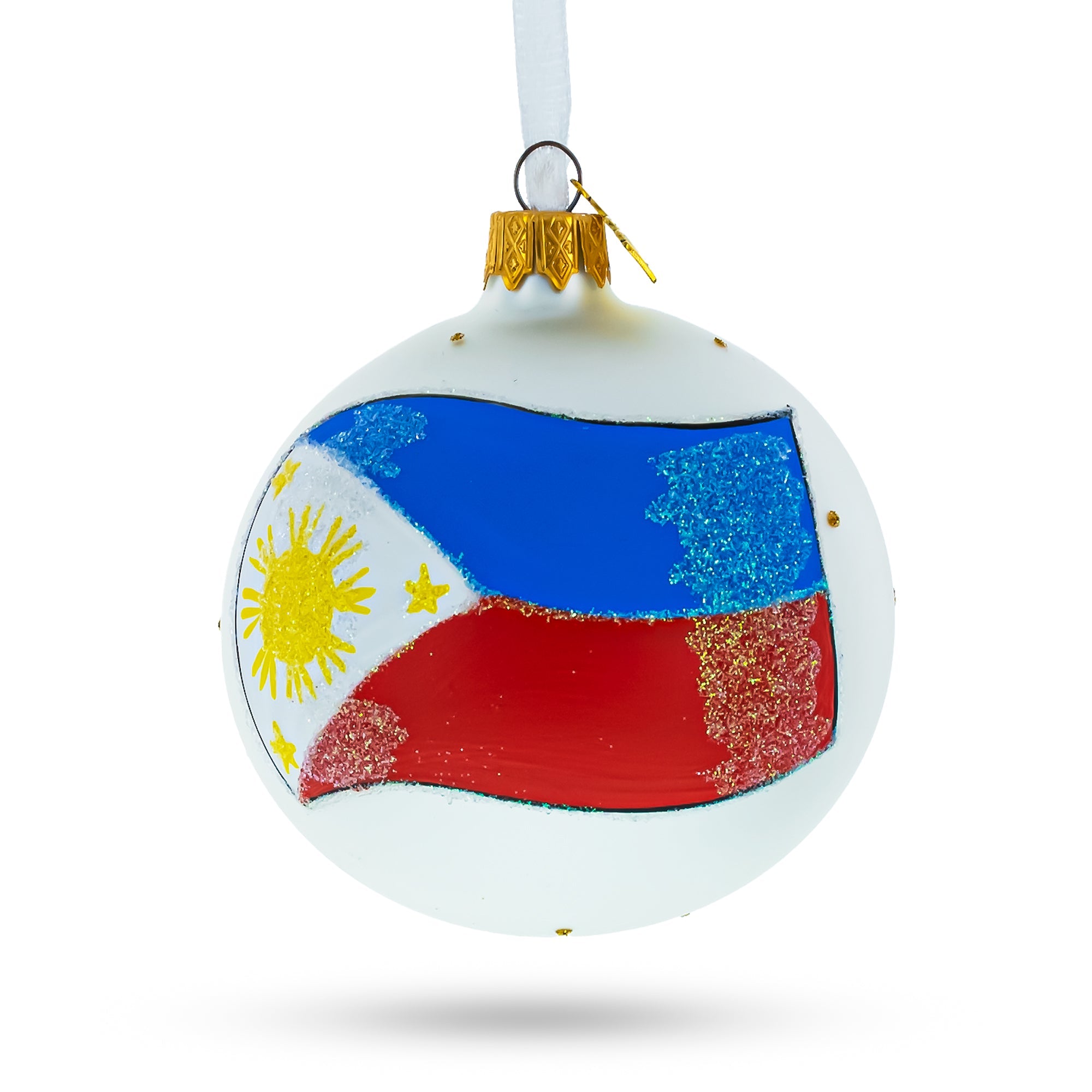 Flag Of Philippines Blown Glass Ball Christmas Ornament 3.25 Inches