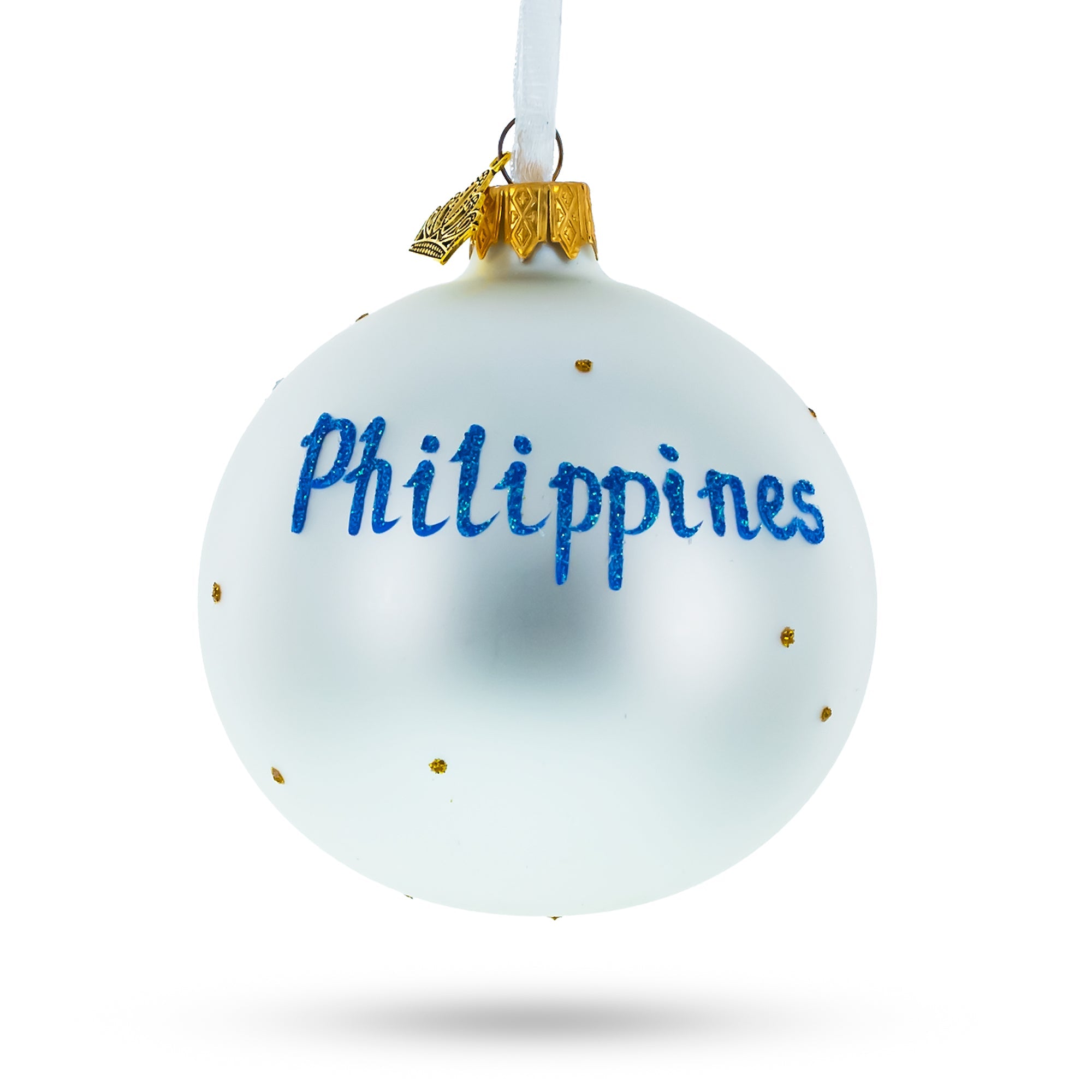 Flag Of Philippines Blown Glass Ball Christmas Ornament 3.25 Inches