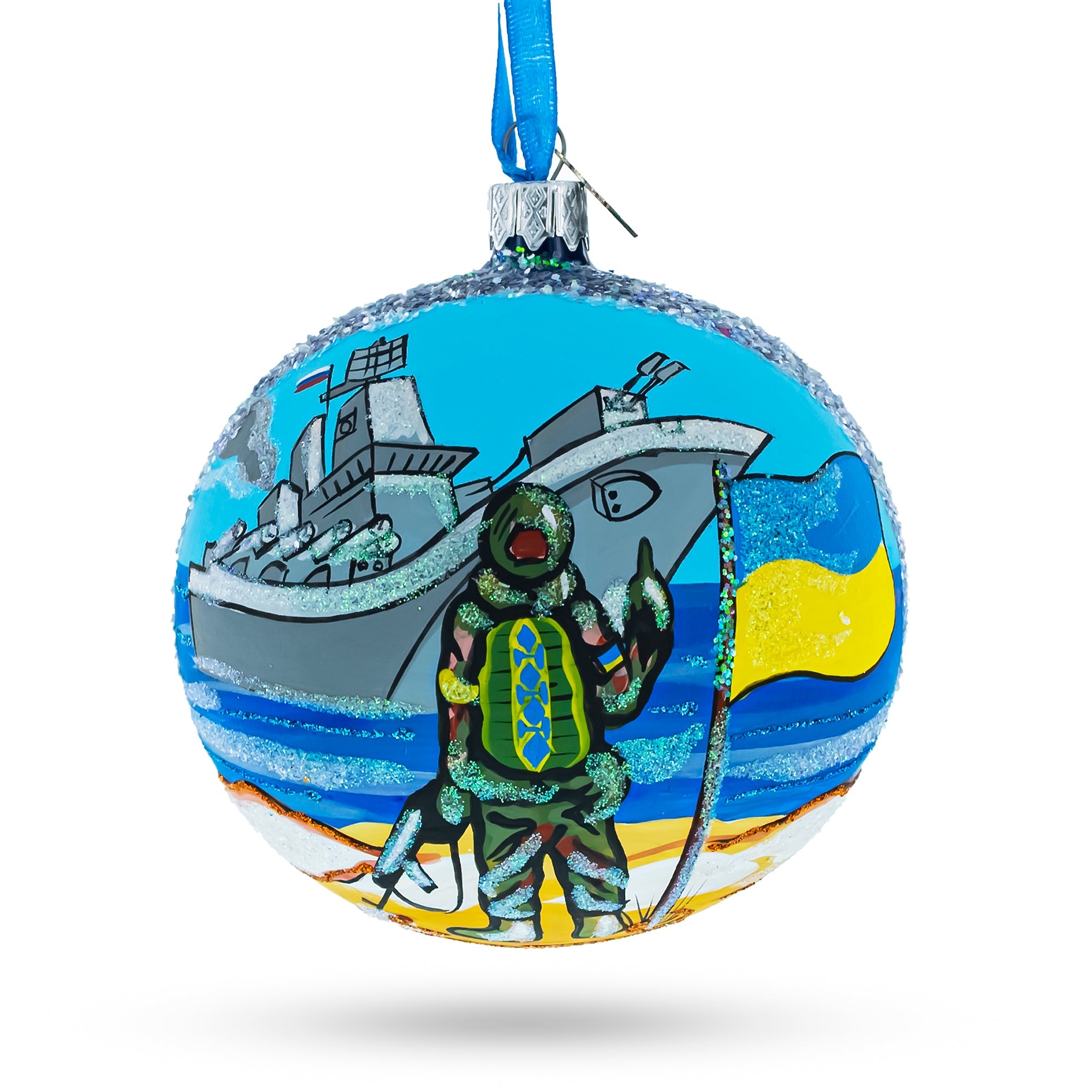 Ukrainian Heroes Glass Ball Christmas Ornament 4 Inches