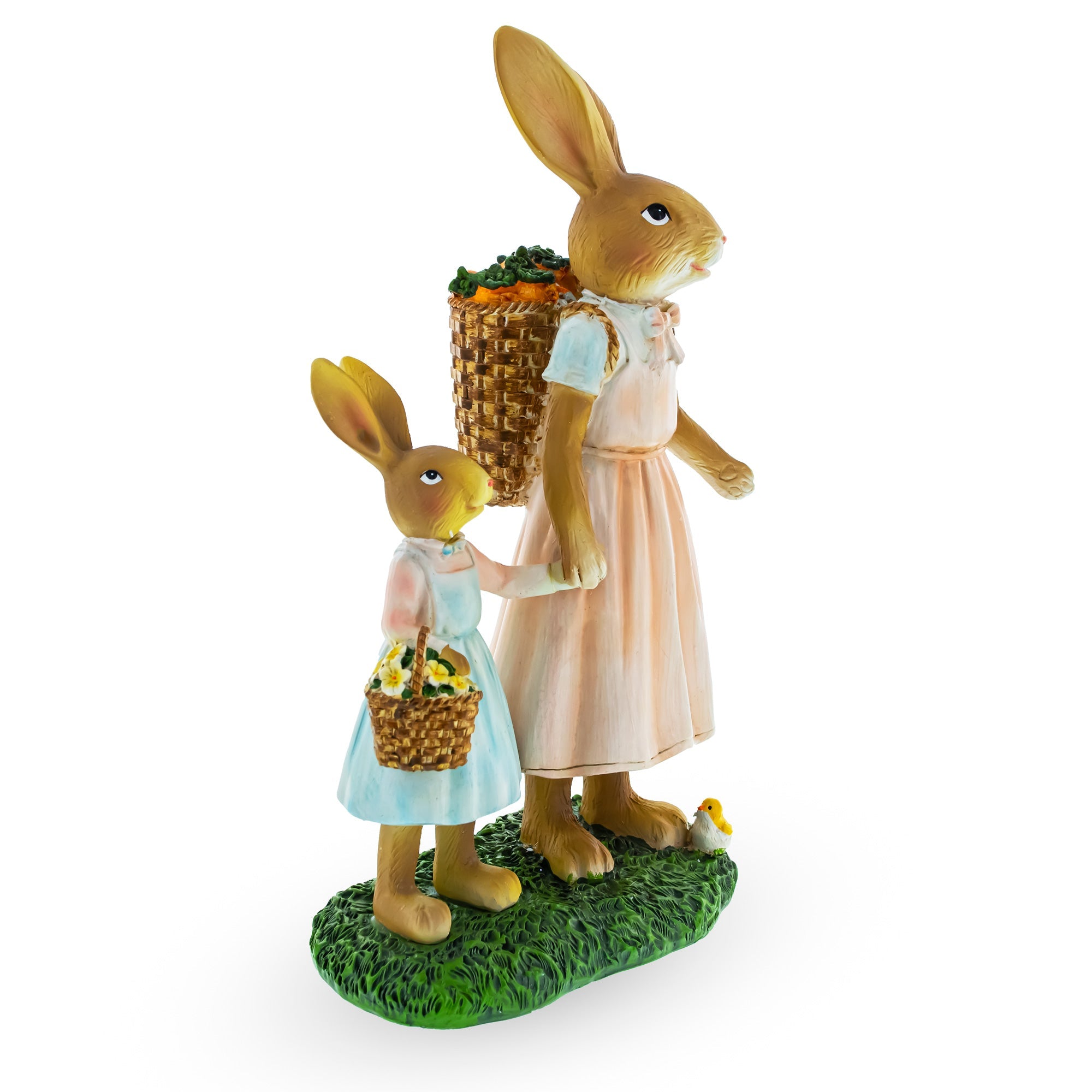 Mother And Daughter Bunnies Sharing Baskets Moment: Delightful Figurine