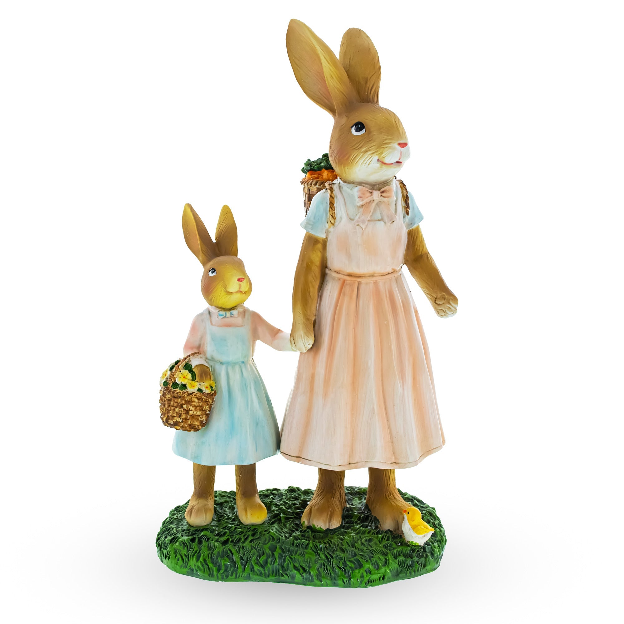 Mother And Daughter Bunnies Sharing Baskets Moment: Delightful Figurine