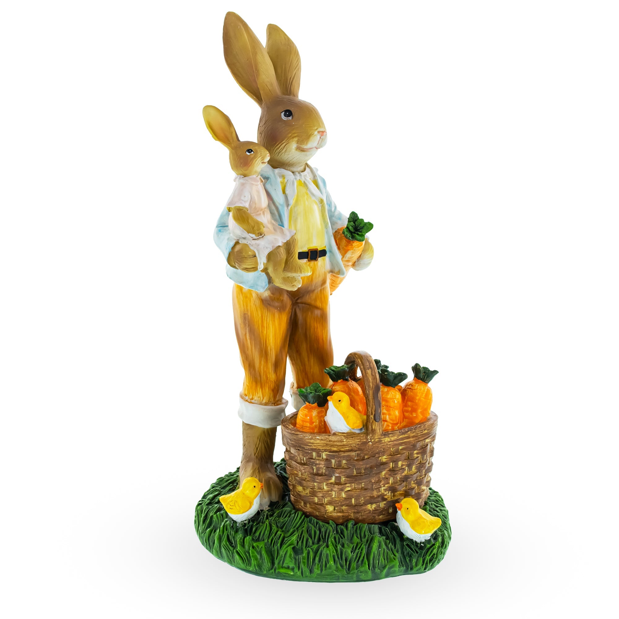 Father And Son Bunny Duo: Sharing A Basket Of Harvested Carrots Figurine