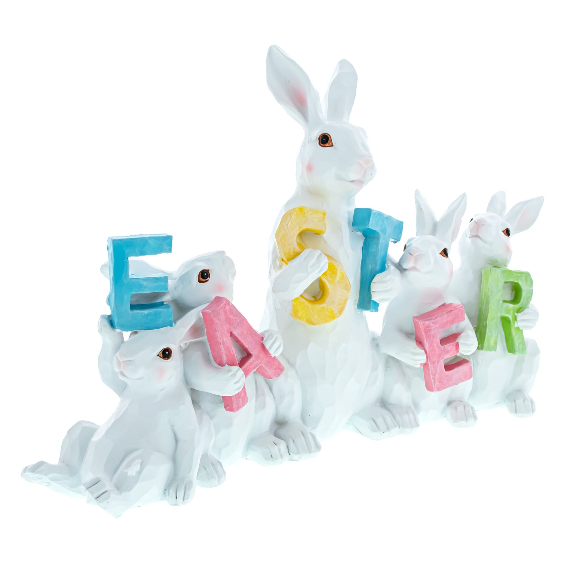 White Bunnies Holding Easter Letters Figurine 12 Inches