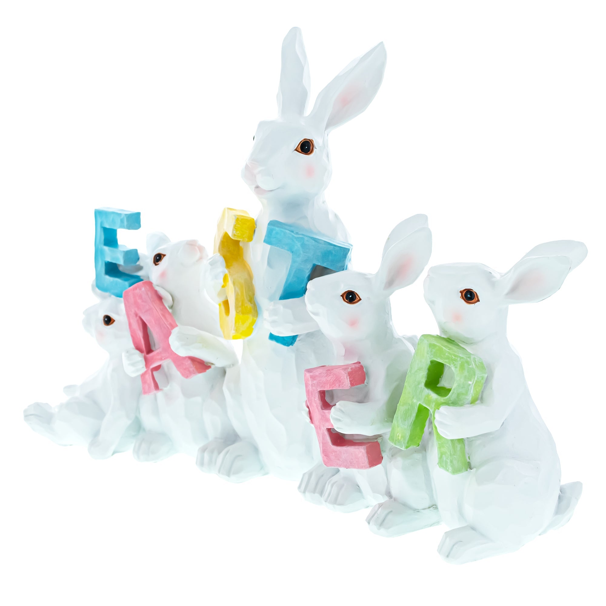 White Bunnies Holding Easter Letters Figurine 12 Inches