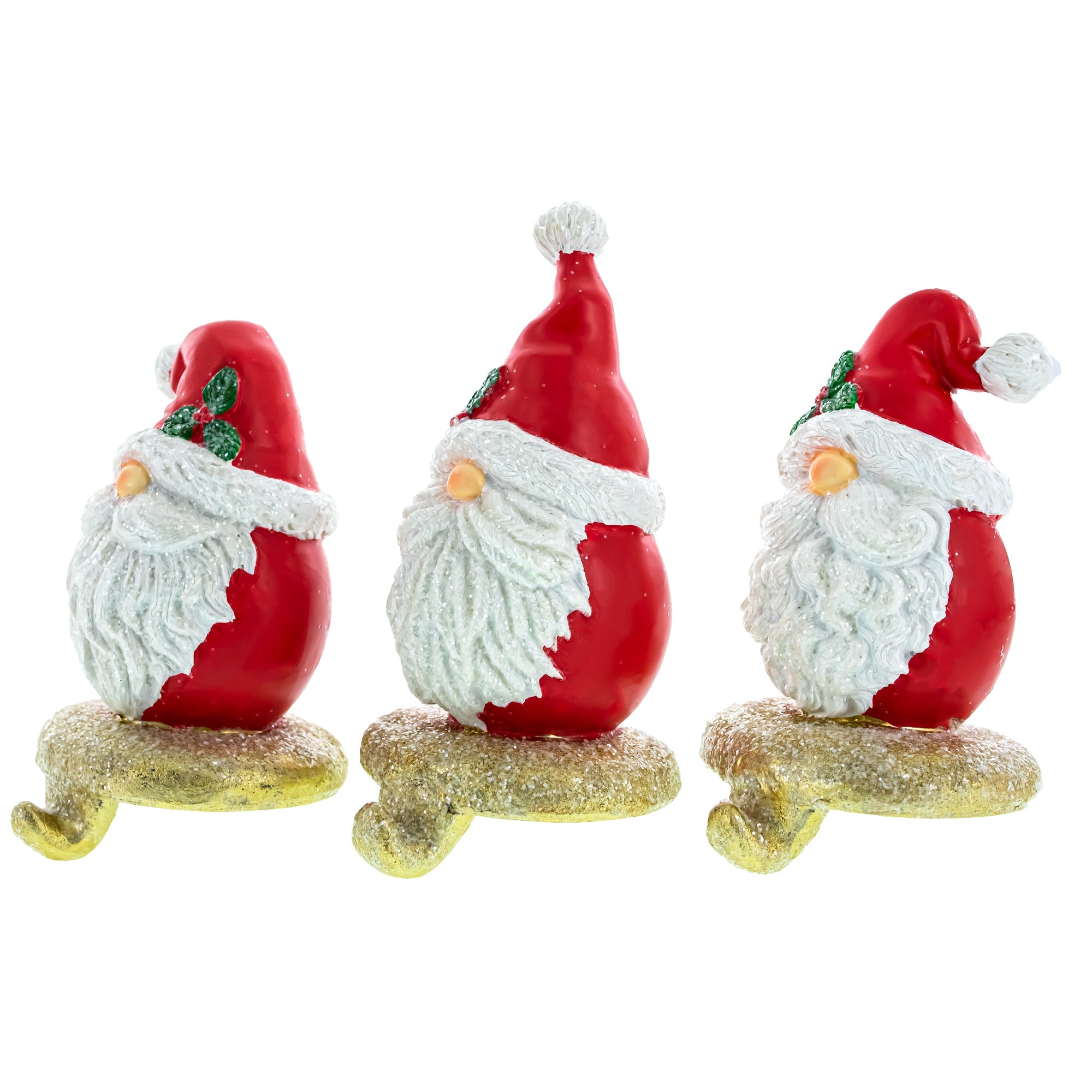 Cheerful Gnome Trio: Set Of 3 Santa Hat Christmas Stocking Holders