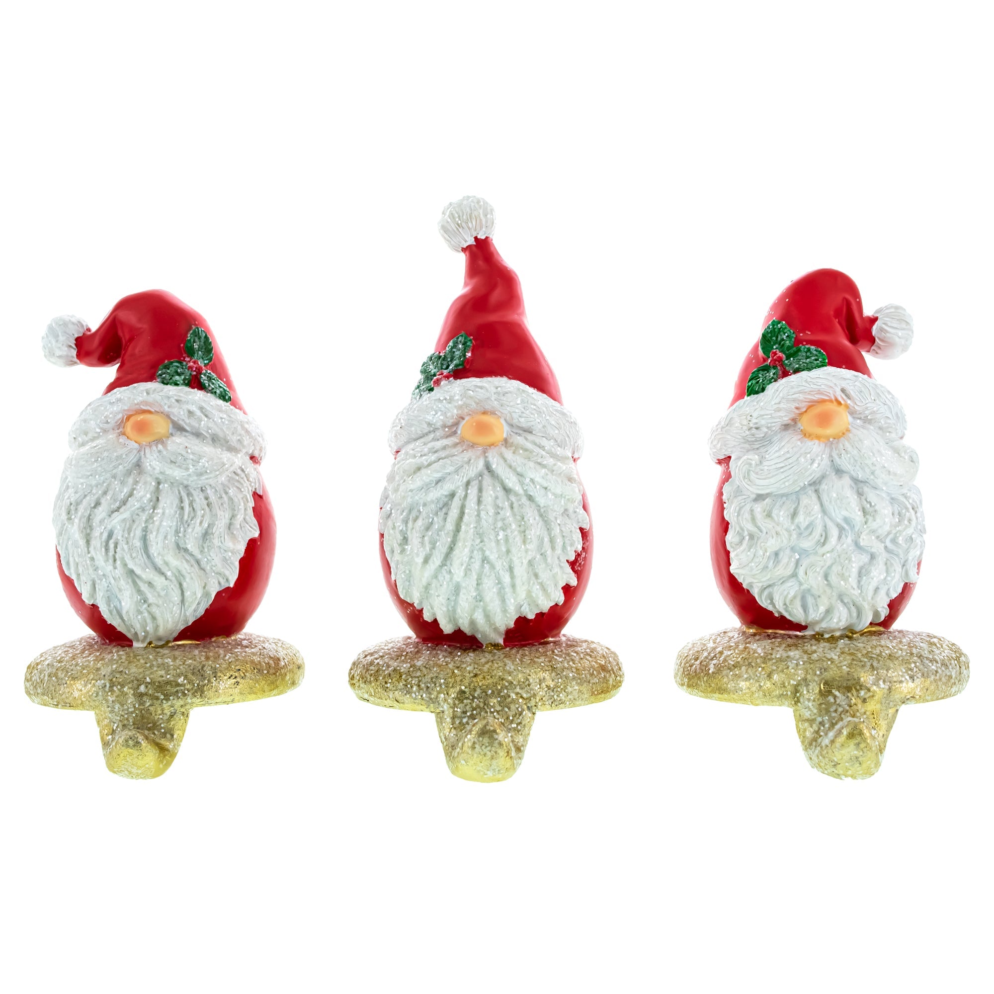 Cheerful Gnome Trio: Set Of 3 Santa Hat Christmas Stocking Holders