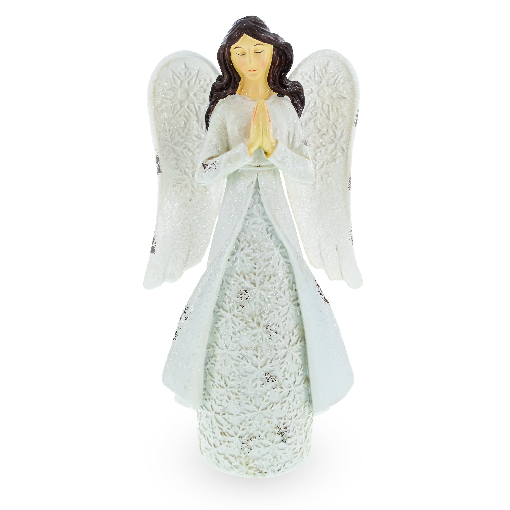 Serene Praying Angel In Snowflakes Dress Figurine