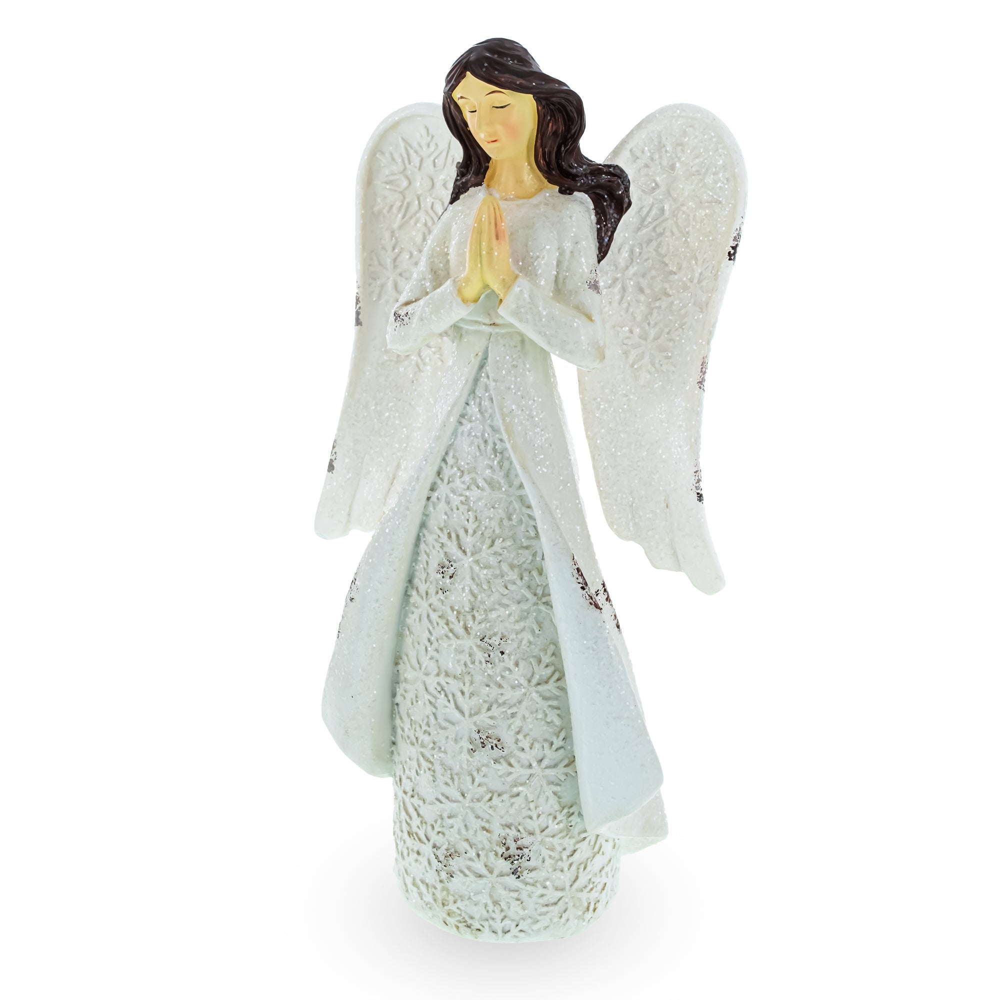 Serene Praying Angel In Snowflakes Dress Figurine