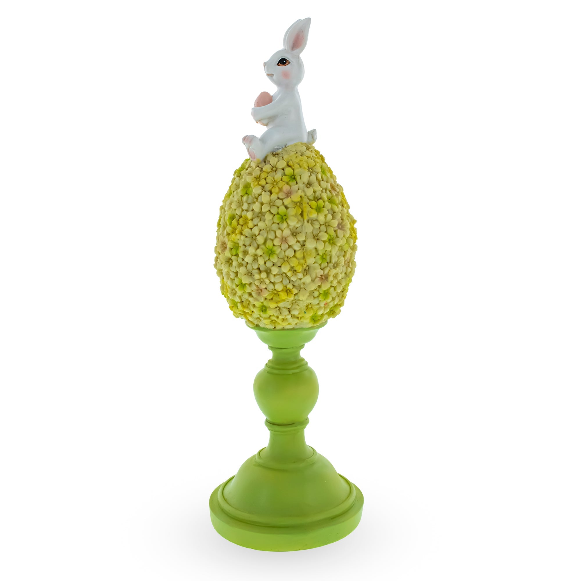 Bunny Perched Atop Floral Easter Egg Figurine