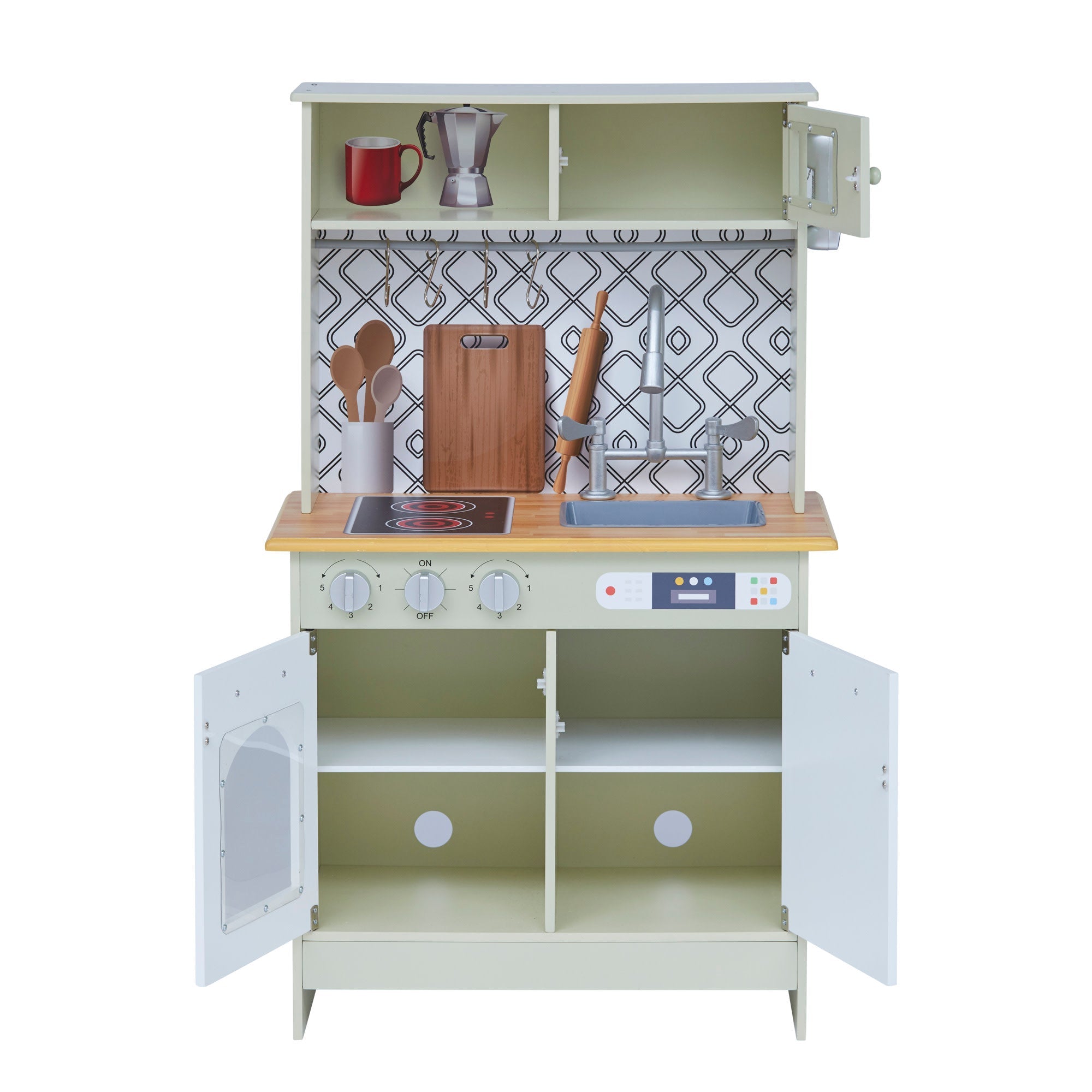 Little Chef Boston Farmhouse Wooden Kitchen Playset, Green/white