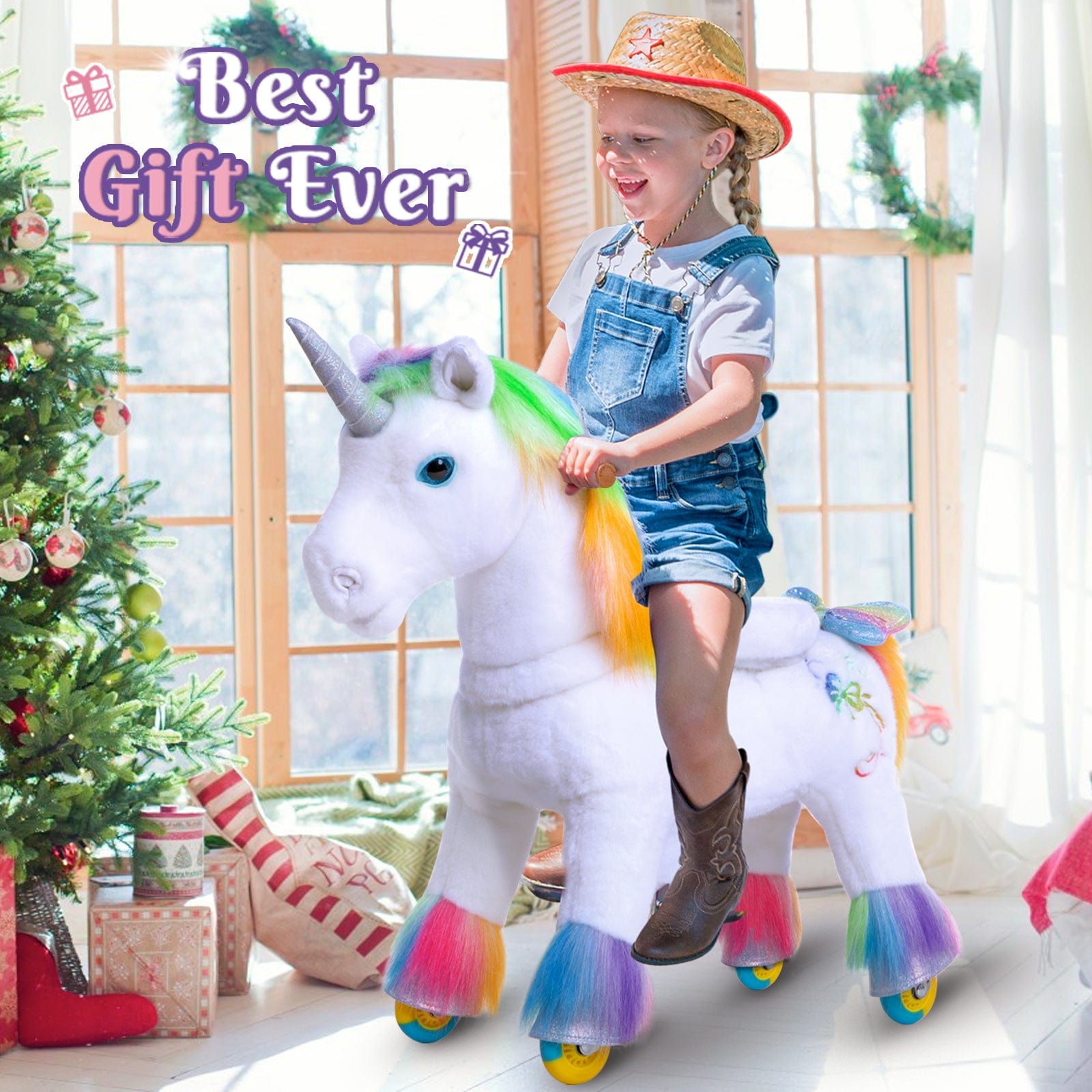 Unicorn Ride On Toy For Age 3-5 Rainbow Model X