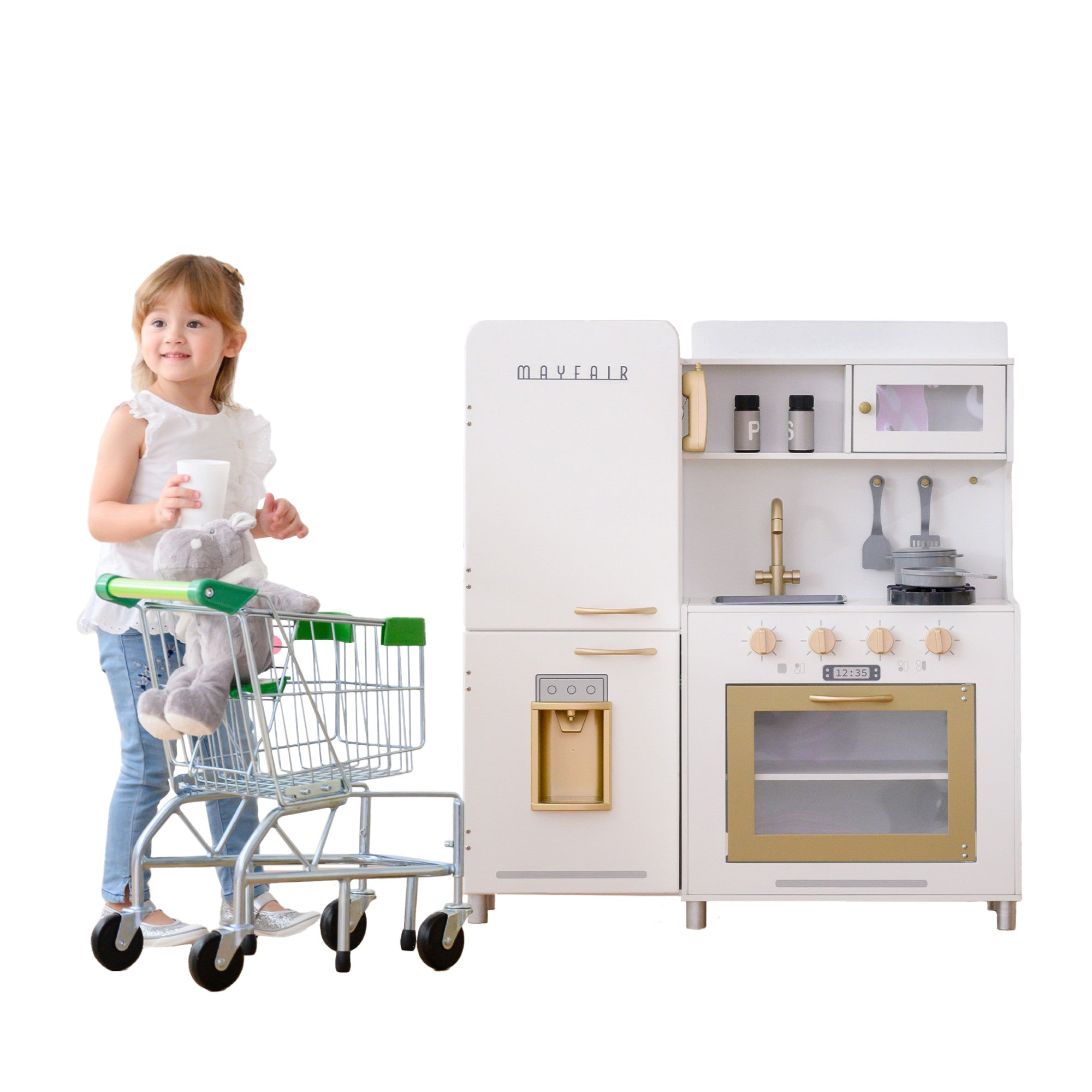 Little Chef Mayfair Classic Kids Kitchen Playset With 11 Accessories, White/gold