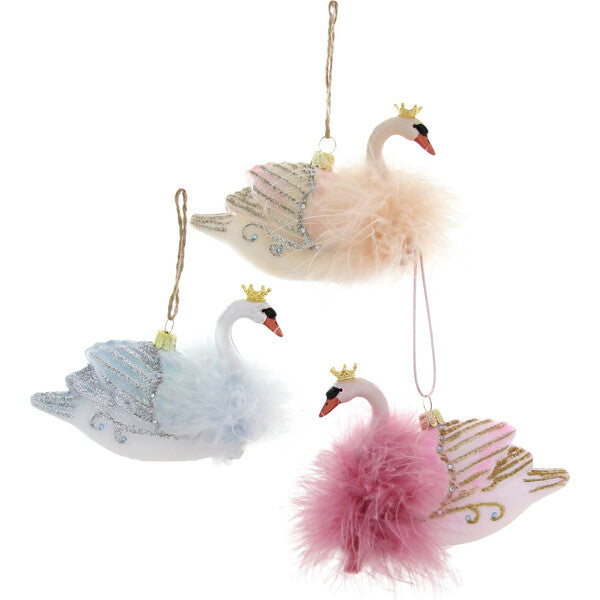 Crowned Swan Ornament Set