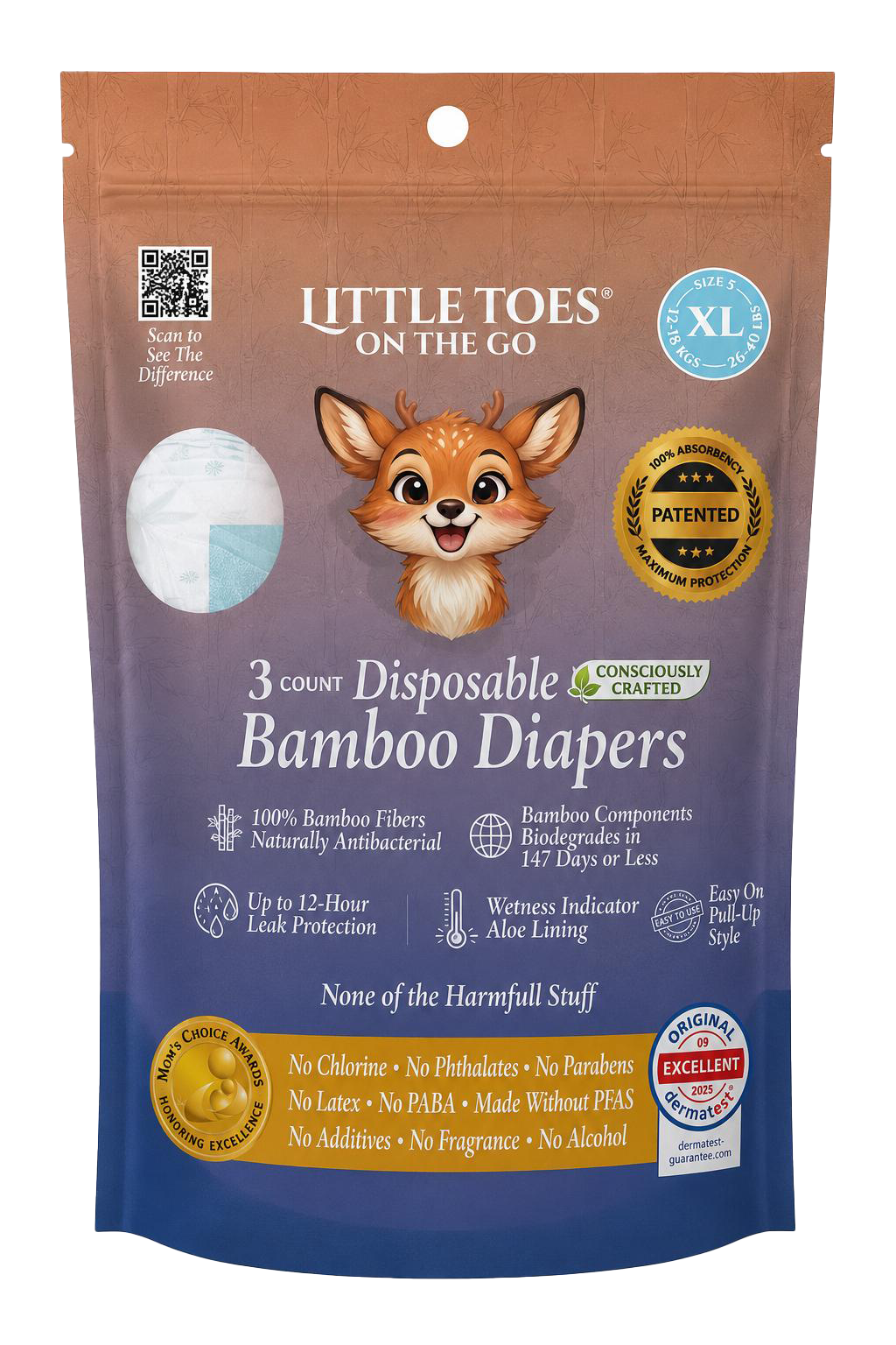On The Go Bamboo Diapers 3-pack