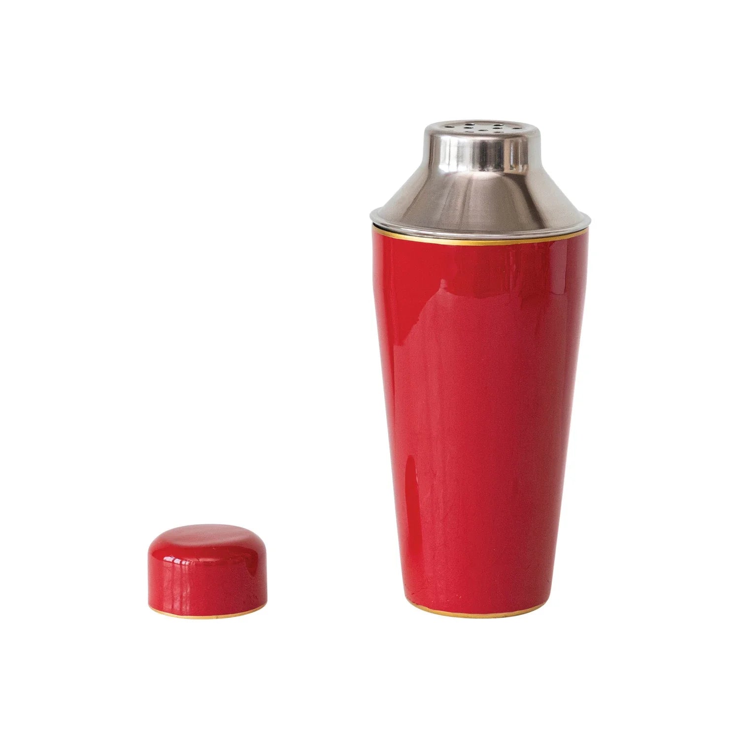 22 Oz. Enameled Stainless Steel Cocktail Shaker W/ Gold Rim, Red