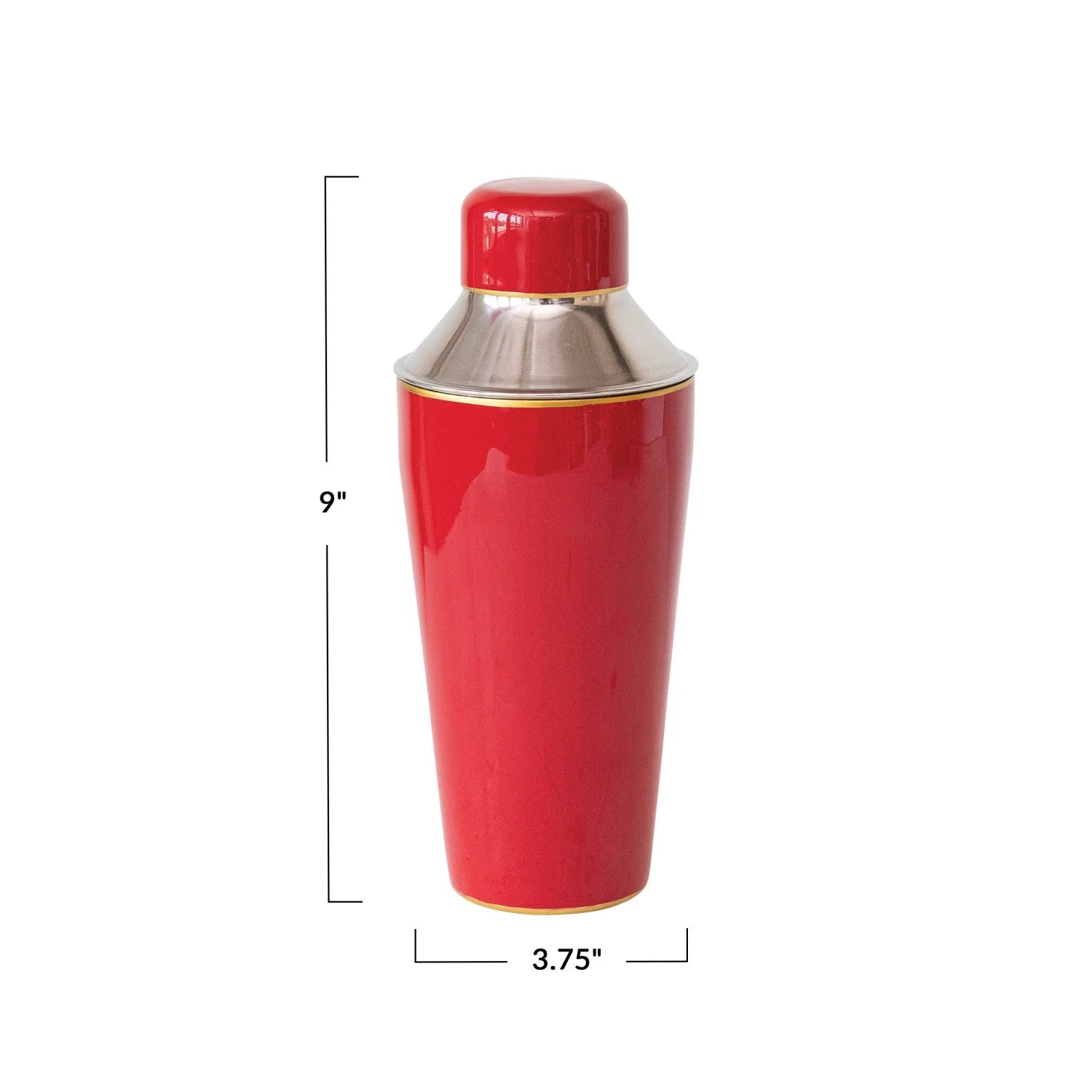 22 Oz. Enameled Stainless Steel Cocktail Shaker W/ Gold Rim, Red