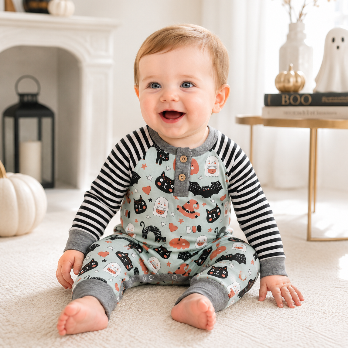 Halloween Pumpkin-pals Henley Bamboo Romper
