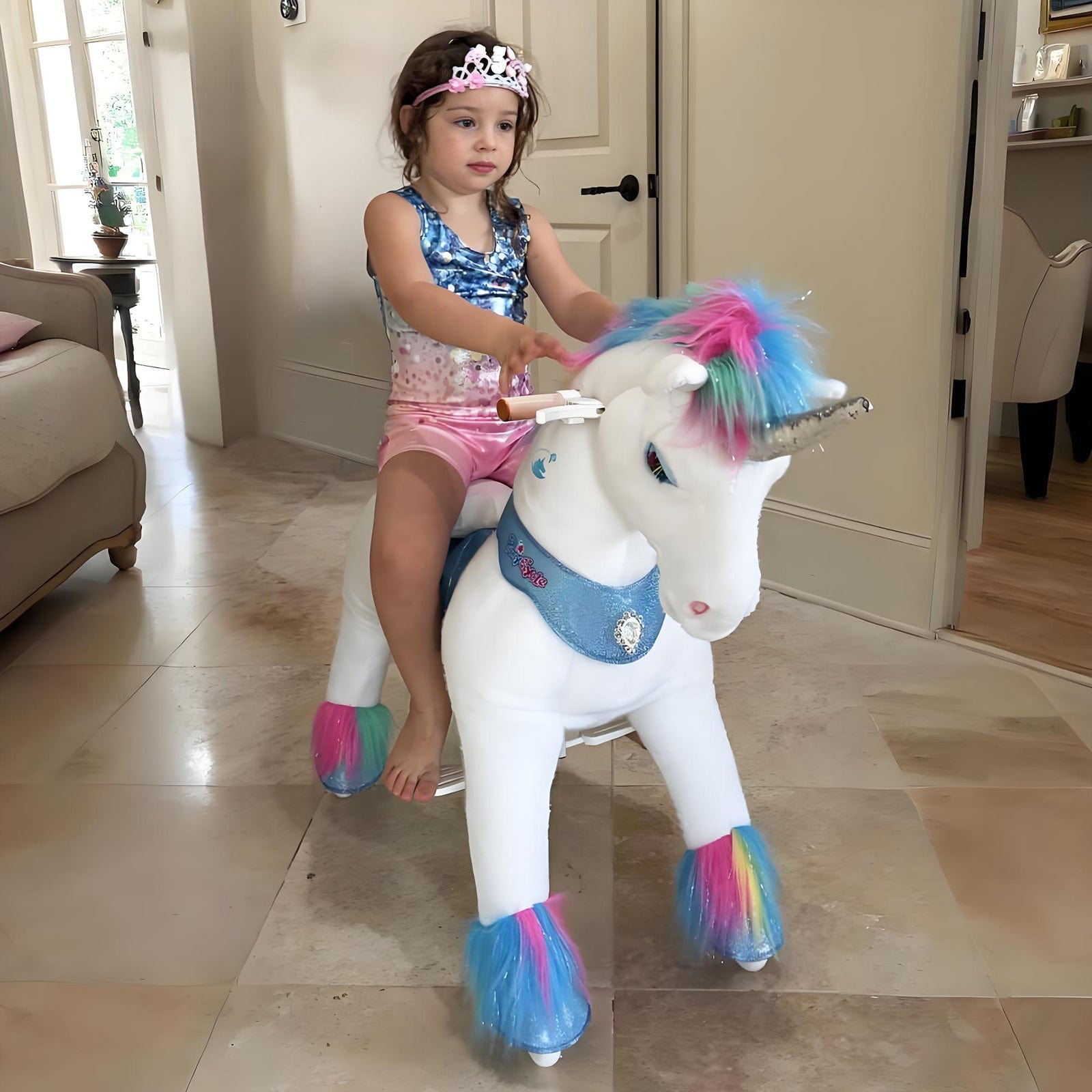 Model Y Rainbow Unicorn Rideable Toy For Age 3-4