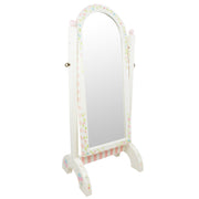 Fantasy Fields Toy Furniture Hand-carved Adjustable Bouquet Standing Mirror With Painted Flower Details, Pink Stripes, & Kid-safe Glass, White