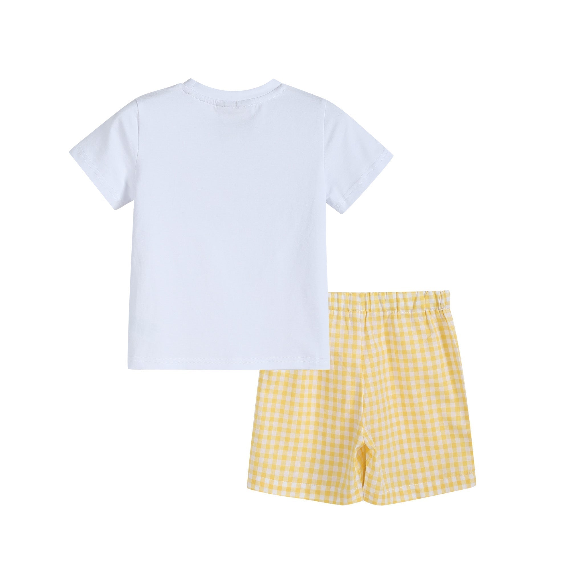 Yellow Gingham Lemon Smocked Shirt And Shorts Set