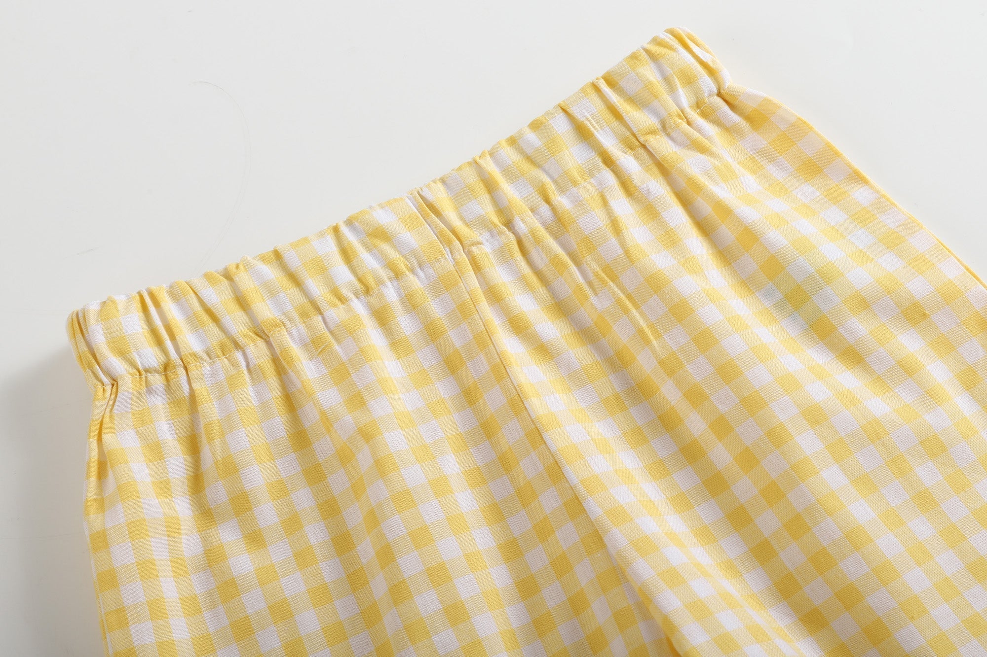 Yellow Gingham Lemon Smocked Shirt And Shorts Set