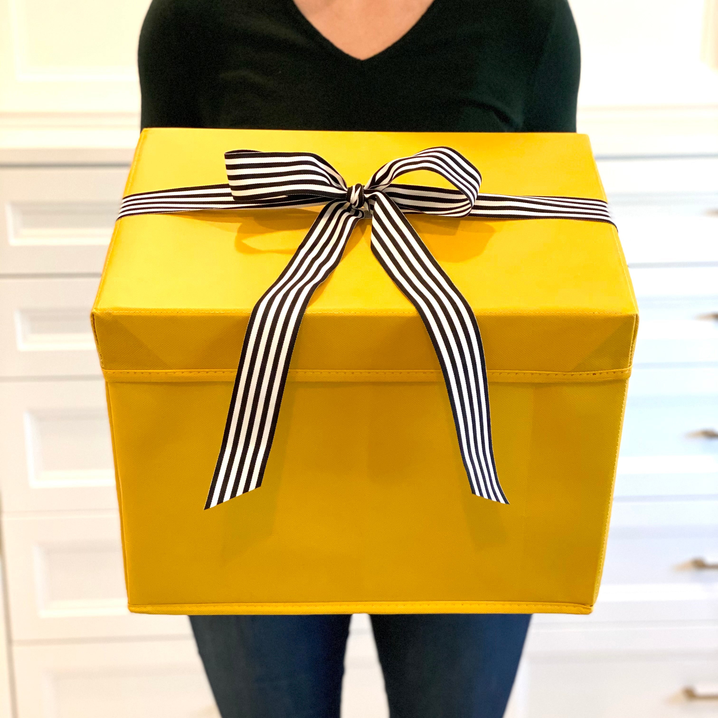 Everbox: Extra Large Yellow Collapsible Gift Box With White Grosgrain Ribbon Attached