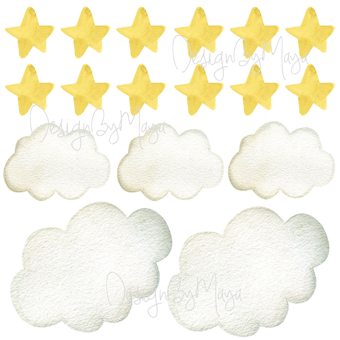 Watercolor Decals Sun & Clouds - Fabric Nursery Wall Art