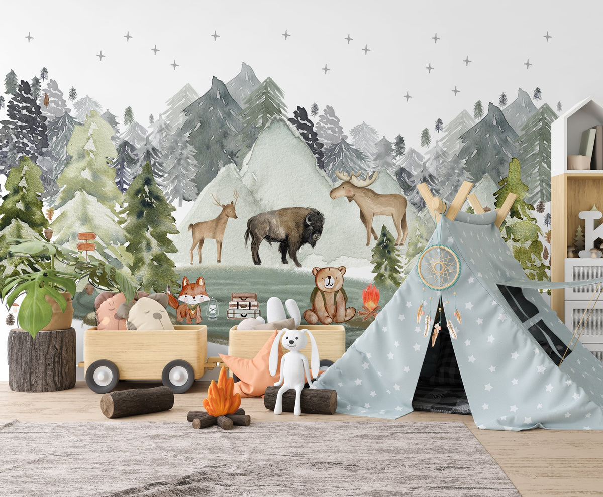 Yellowstone & Woodland Pine Trees - Fabric Nursery Wall Art Decals