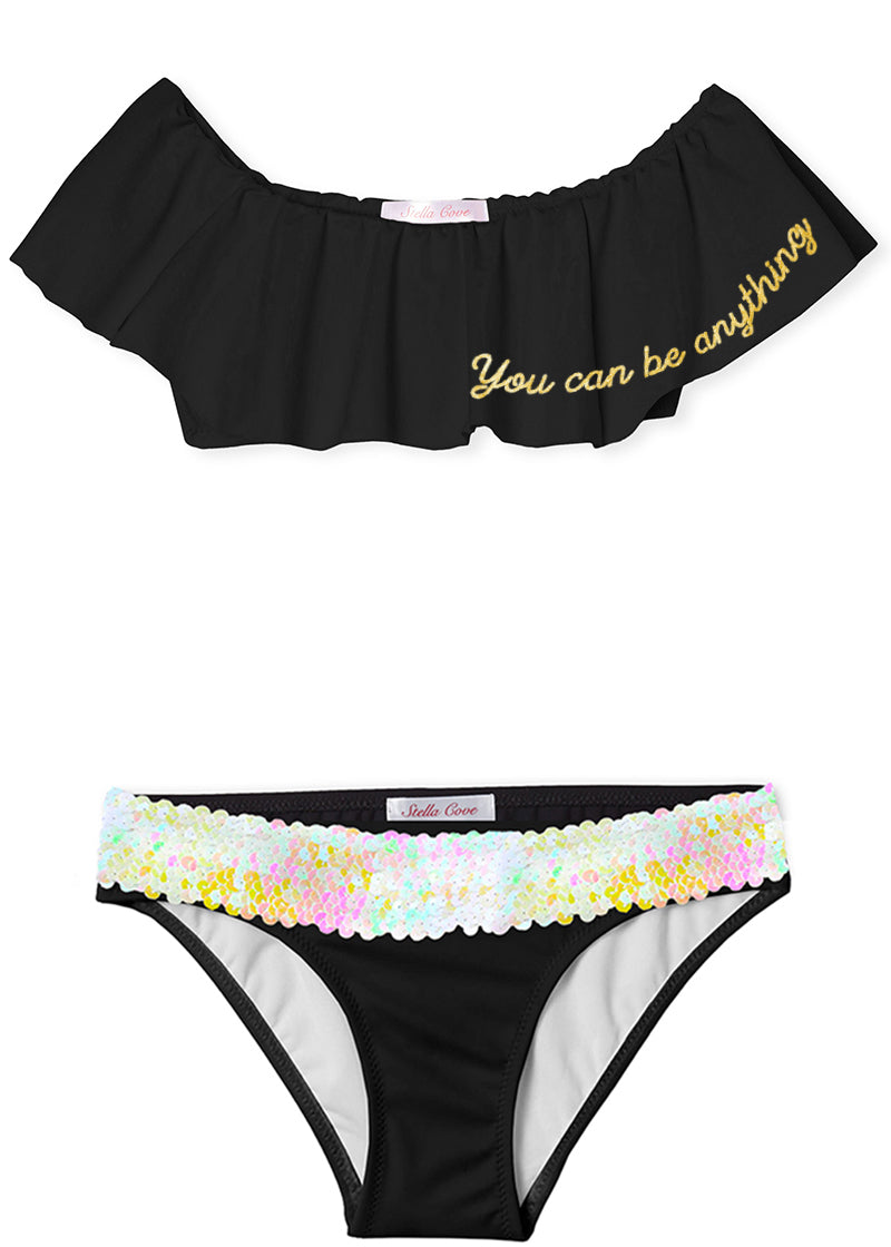 "you Can Be Anything" Black Bikini With Sequin Belt