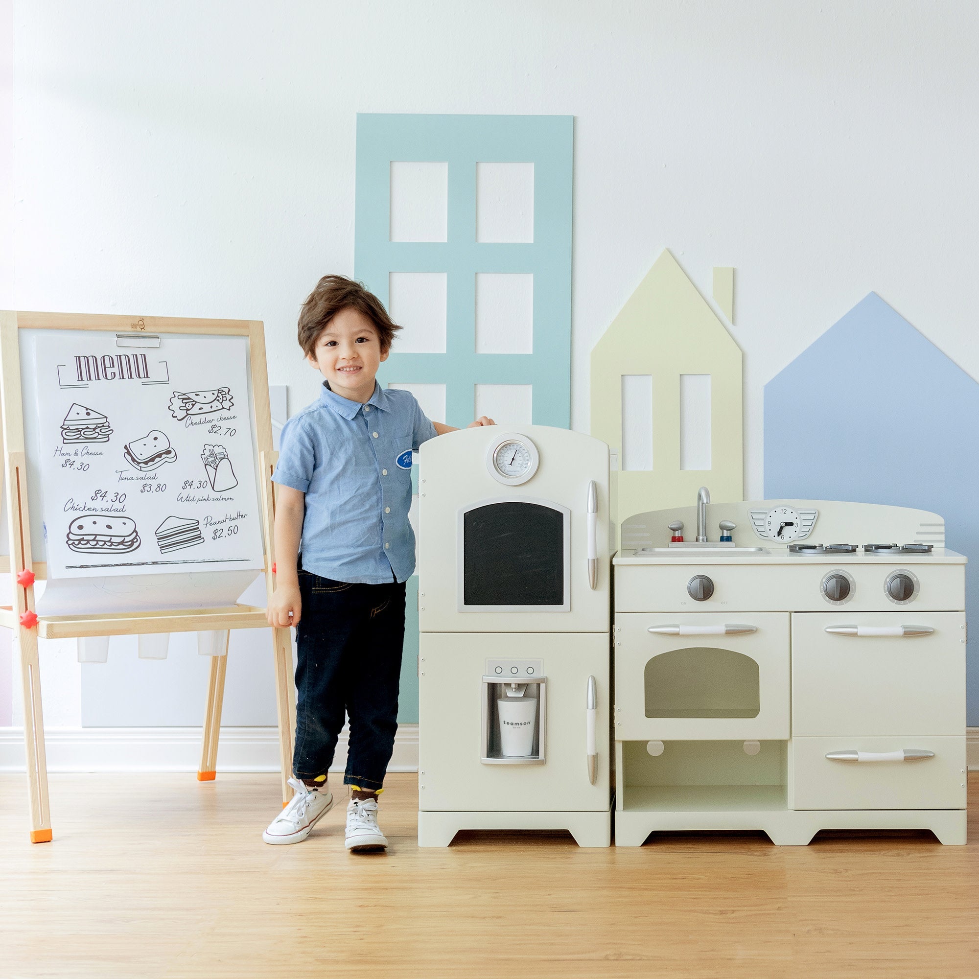 Little Chef Fairfield Retro Kids Kitchen Playset with Refrigerator, Ivory