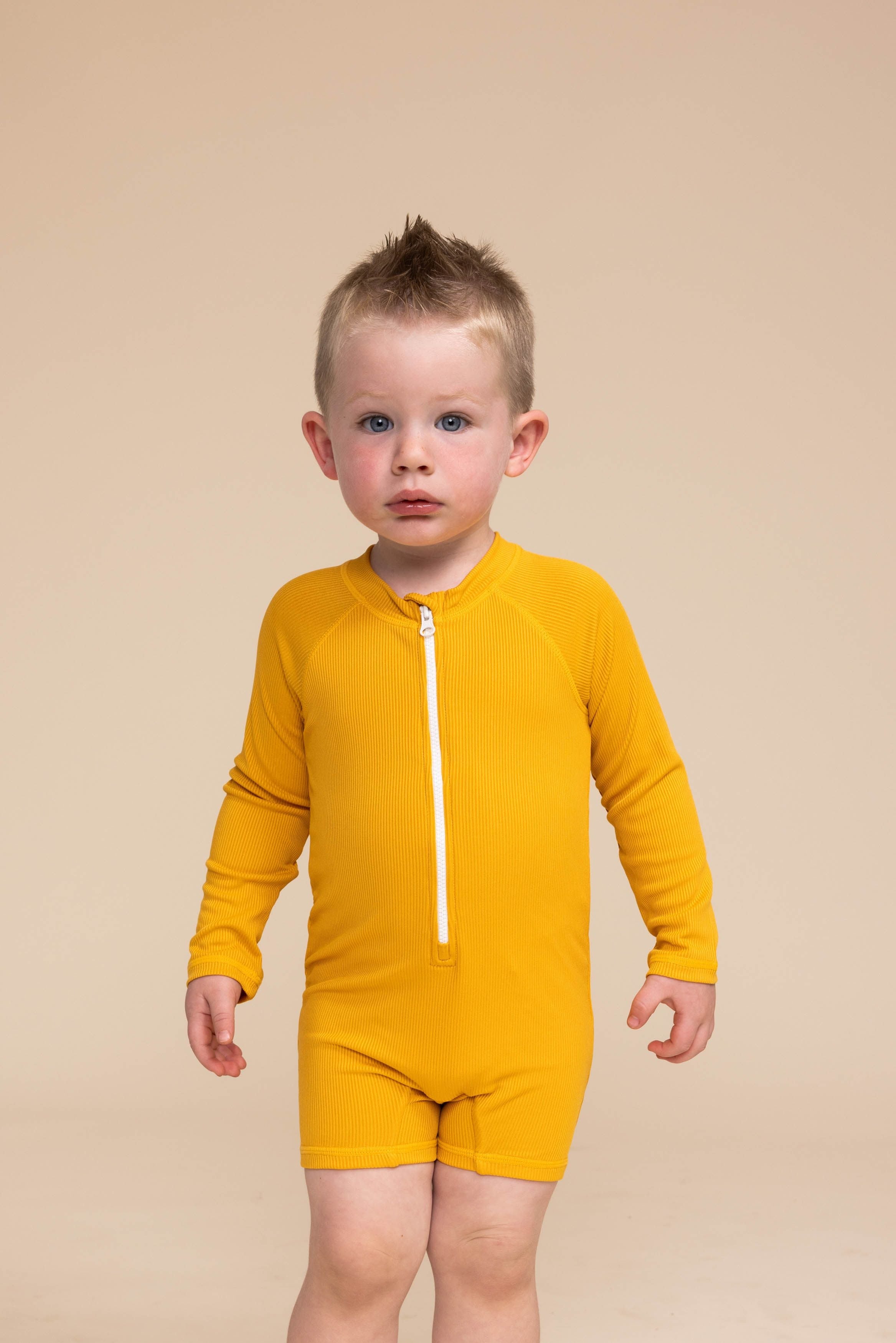 Boy's Zip Up Rashguard | Yellow Ribbed