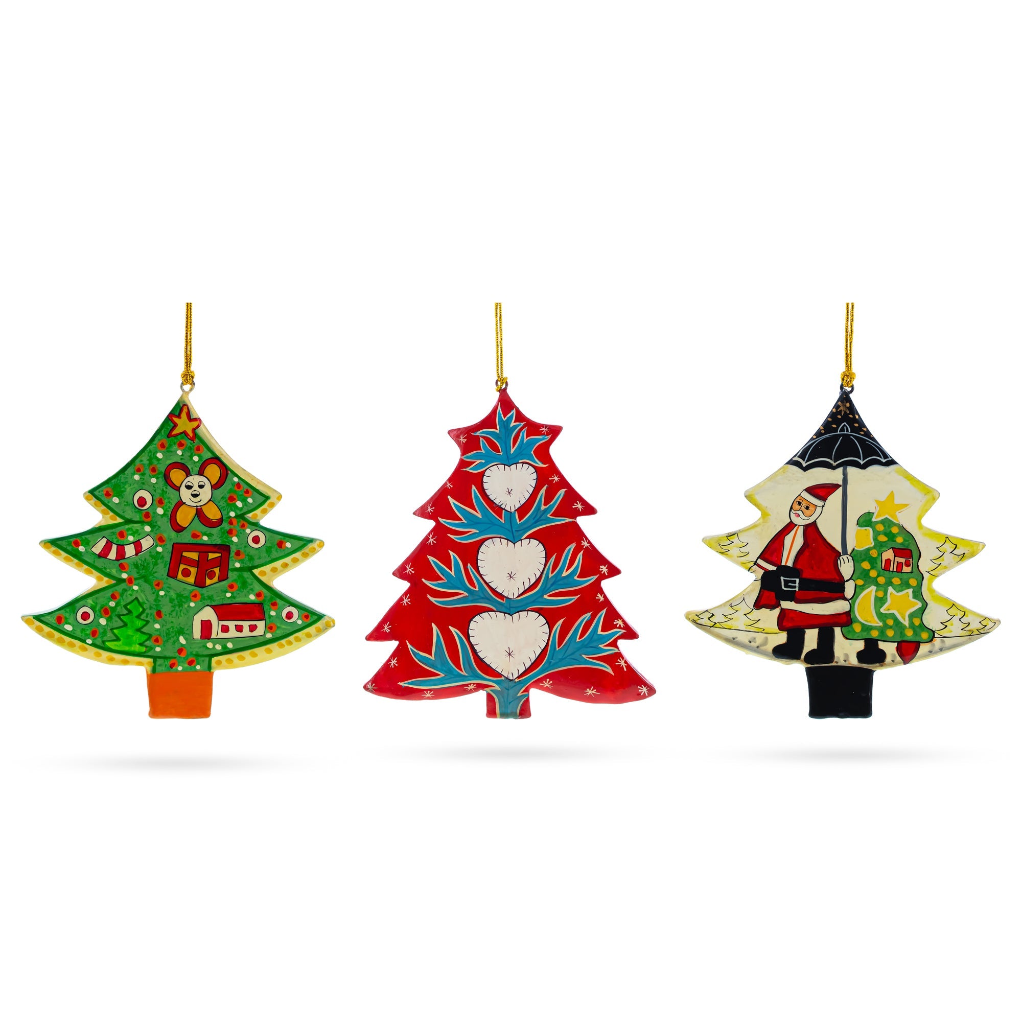 3 Spinning Christmas Tree Wooden Ornaments