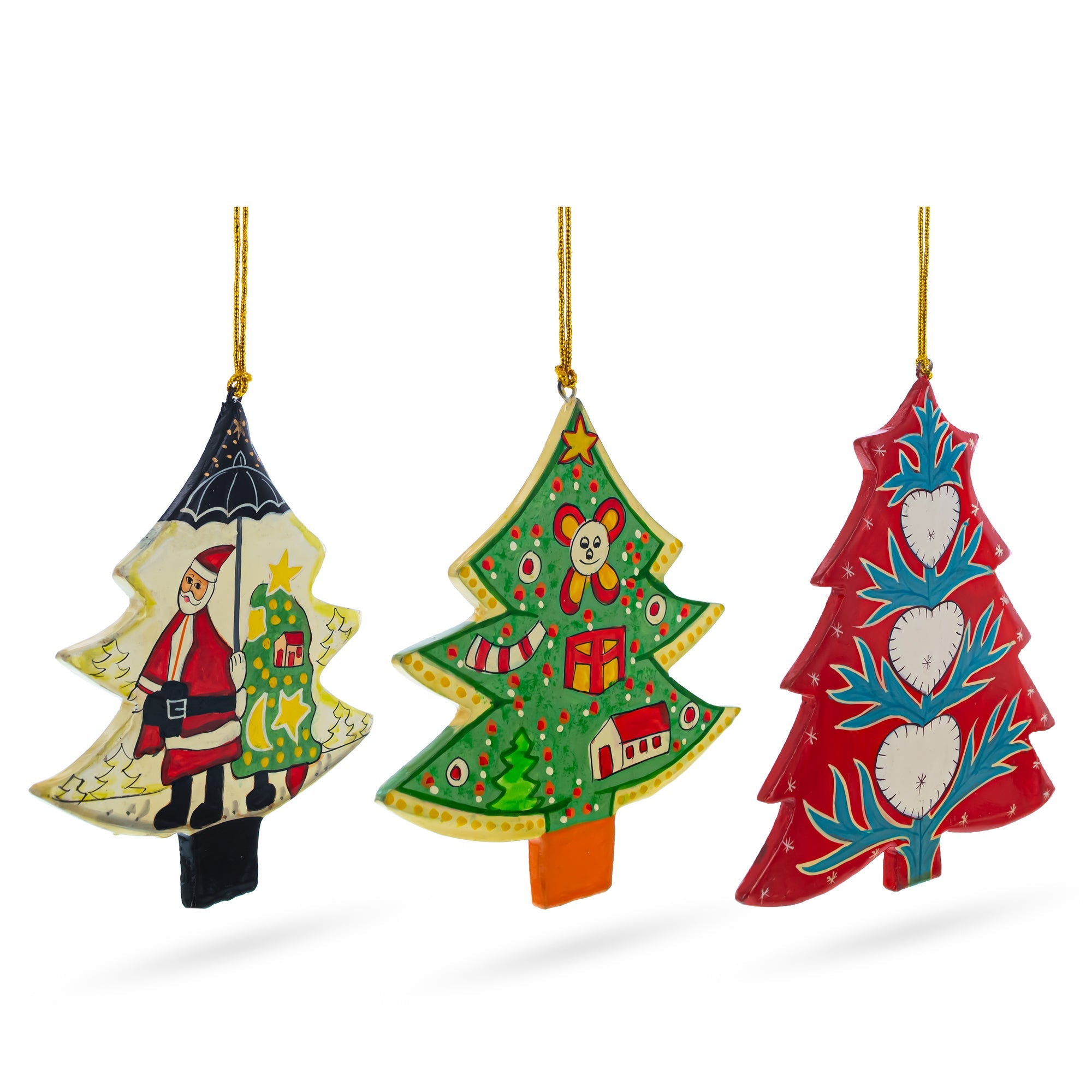 3 Spinning Christmas Tree Wooden Ornaments