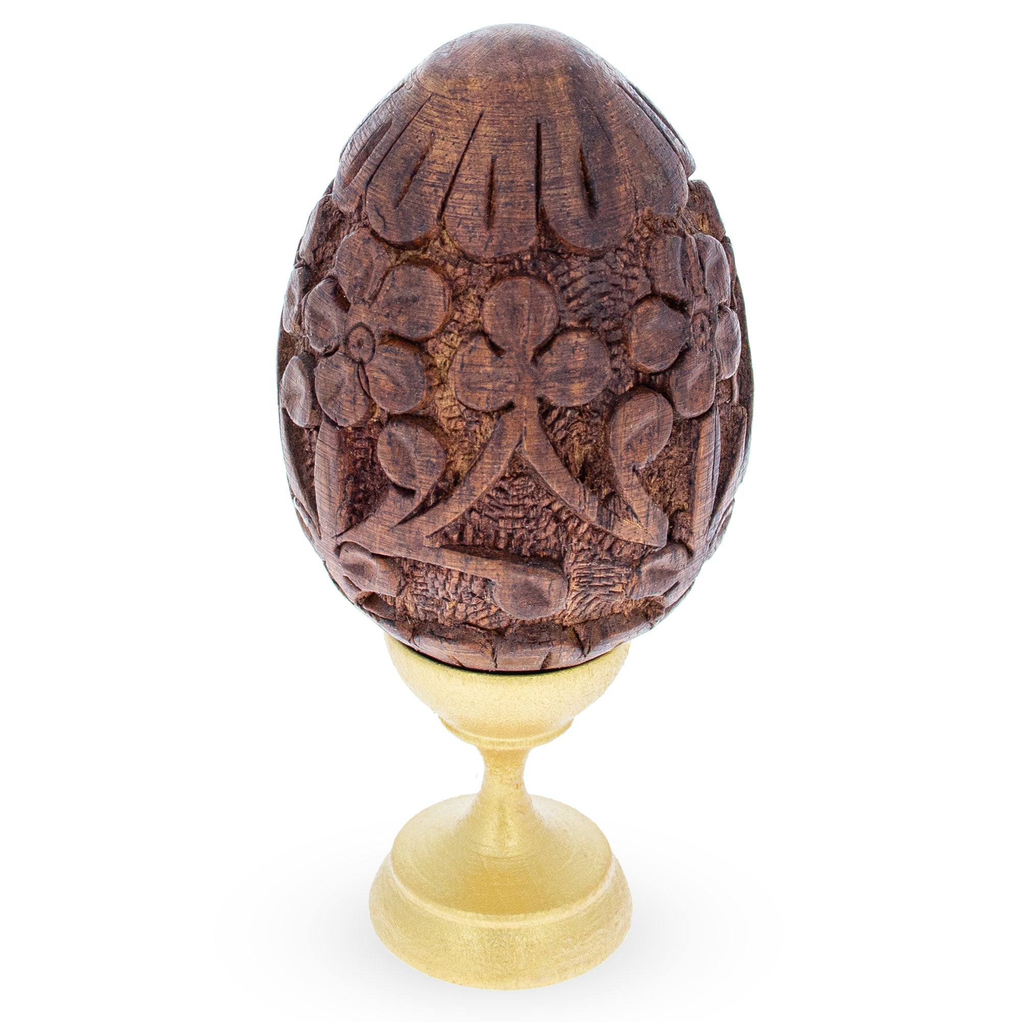 Hand Carved Sheesham Wood Easter Egg With Flowers On A Stand