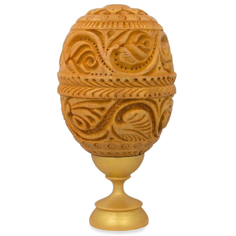 Hand Carved Rose Vine Wooden Easter Egg