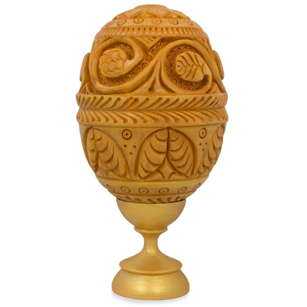 Hand Carved Grape Vines Wooden Easter Egg