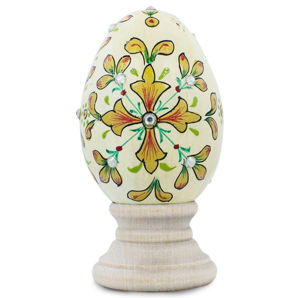 Jeweled Embossed Flowers Wooden Easter Egg