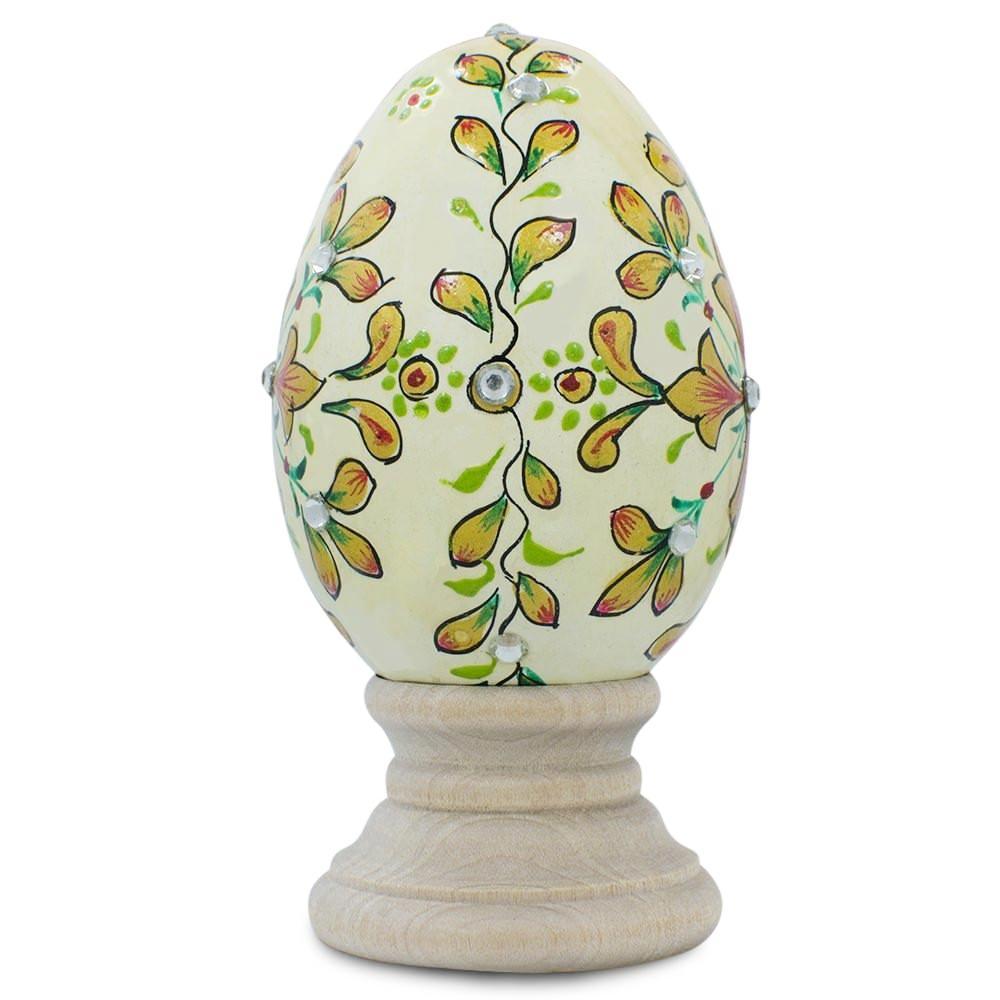 Jeweled Embossed Flowers Wooden Easter Egg